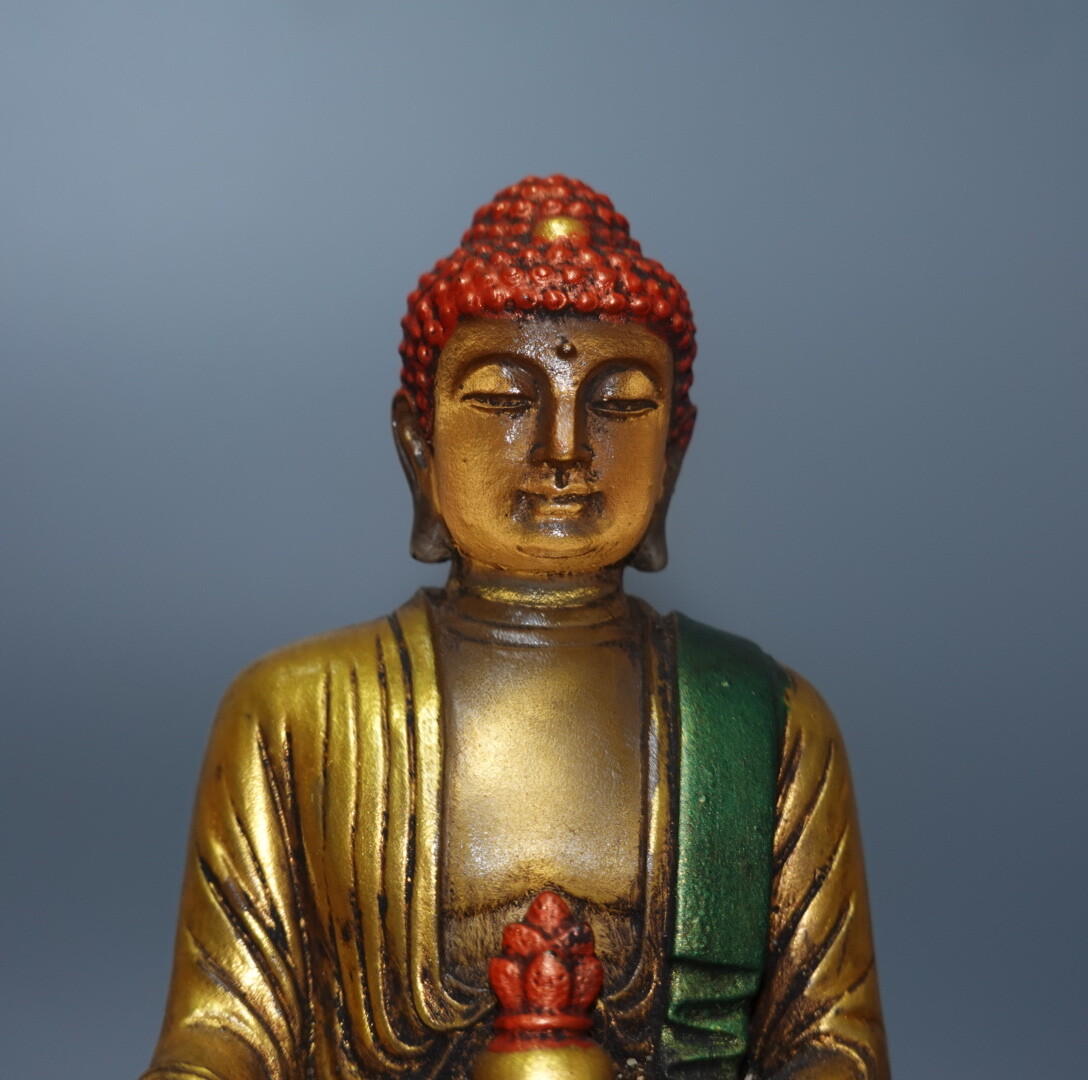 4.7″ China Coloured Glaze Paintings Gild Buddhism Medicine Buddha Sit Statue