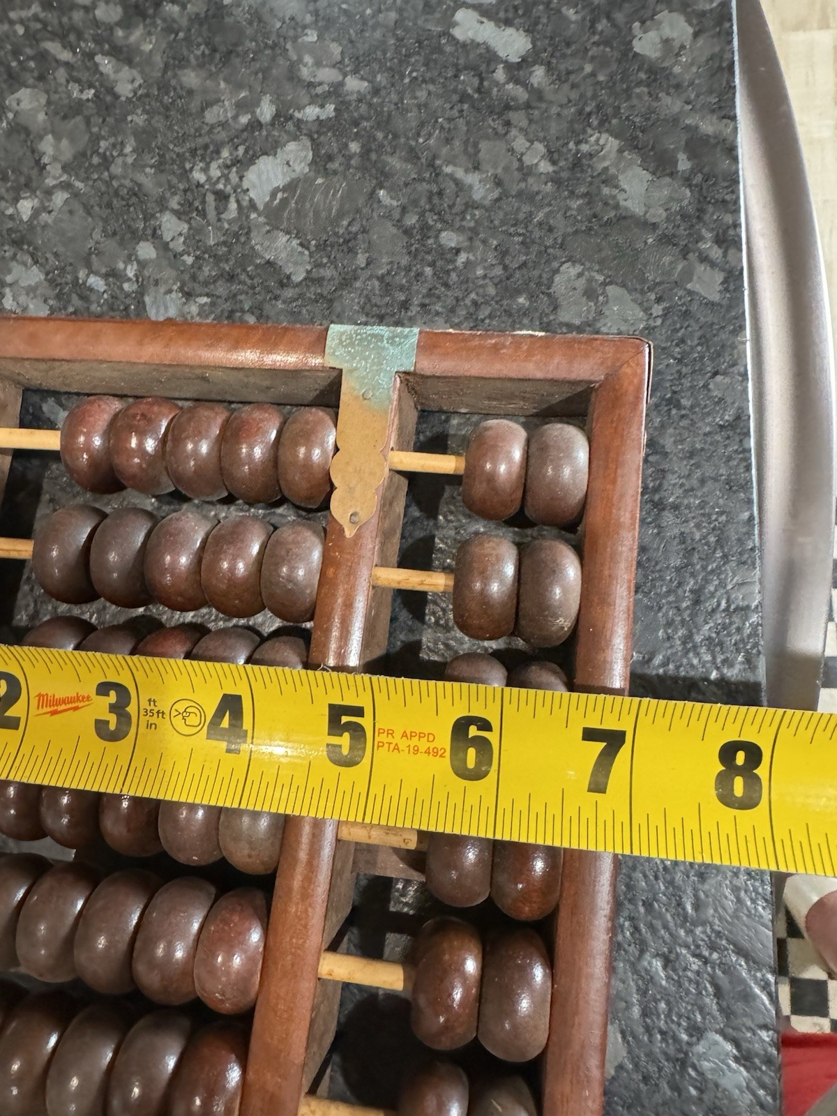 Vintage Chinese Suanpan Abacus Hardwood 11 Row Brass Hardware 12.75”