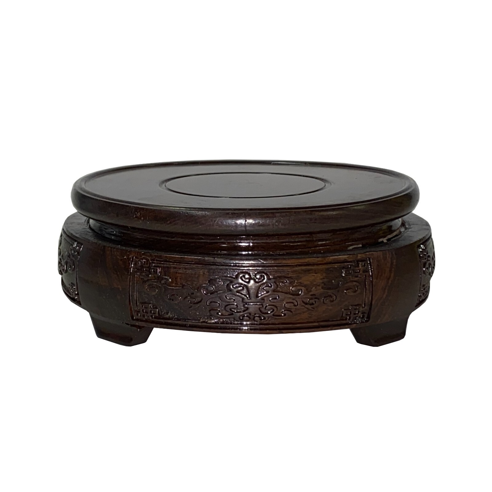 3.75″ Oriental Motif Brown Wood Round Table Top Stand Riser ws2894B