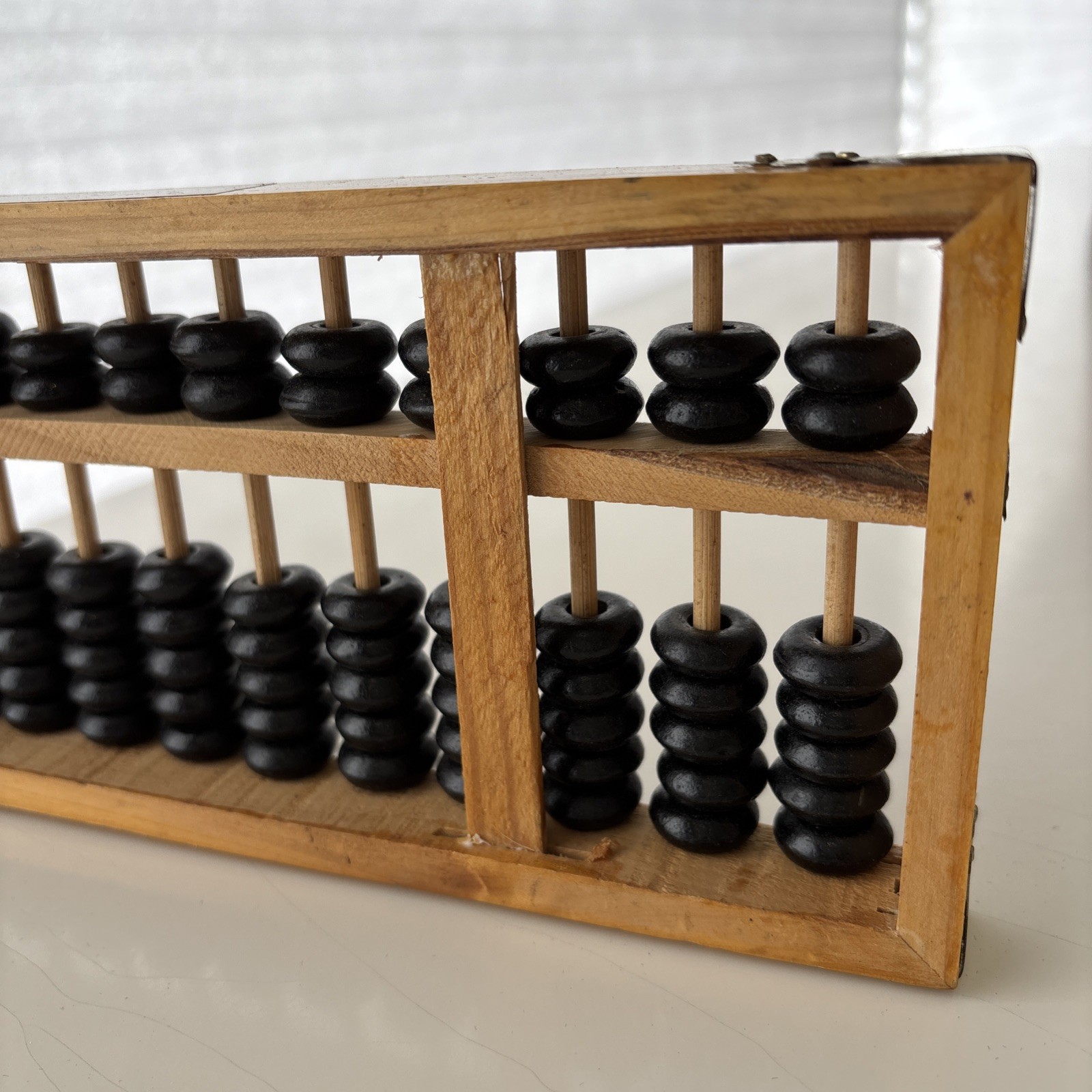 Vtg Chinese Abacus 91 Black Beads 13 rods 9.5×4” wood wooden Small