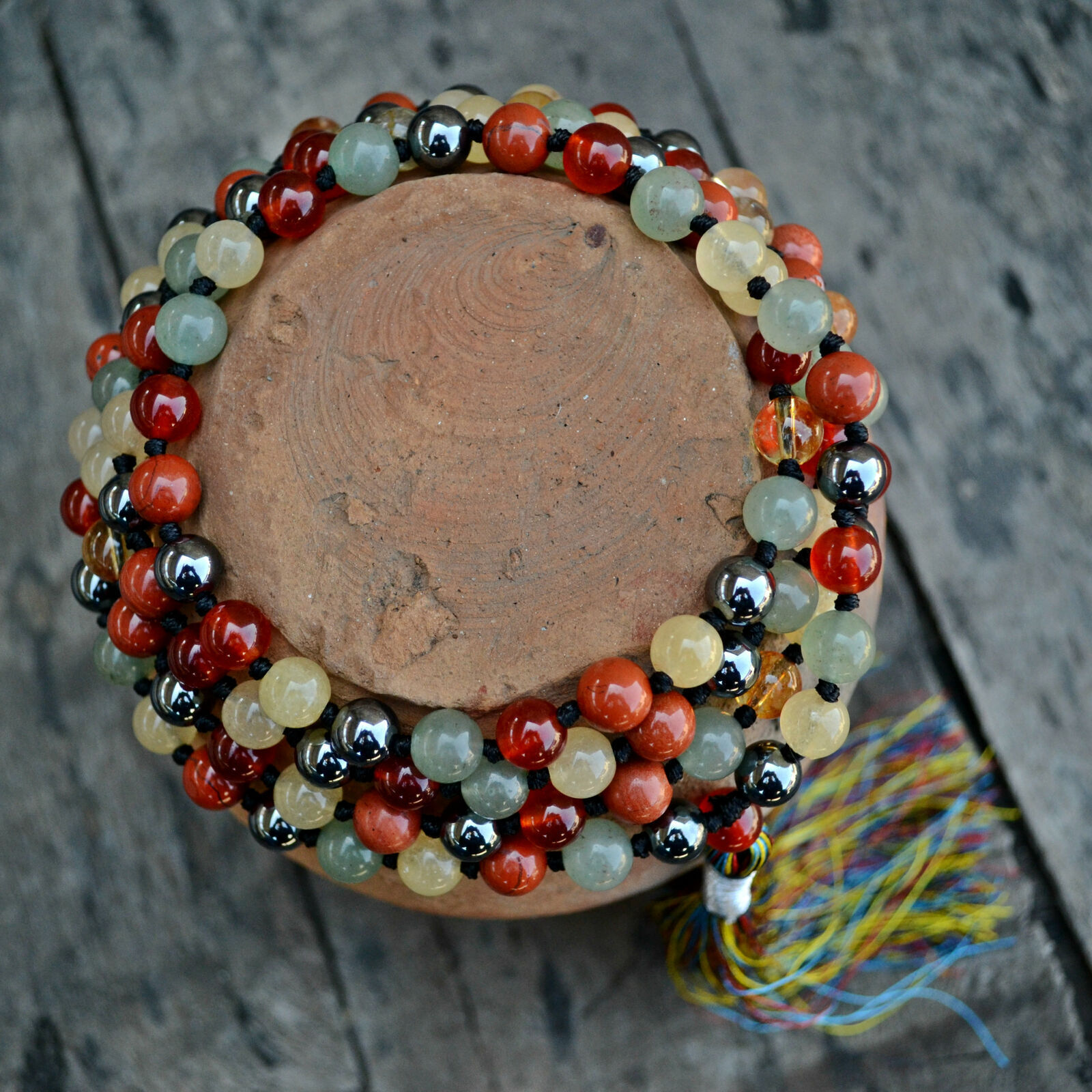 Creative Mala 8MM, Multi-stone Chakra Necklace, 108 Mala Beads, Knotted Mala,