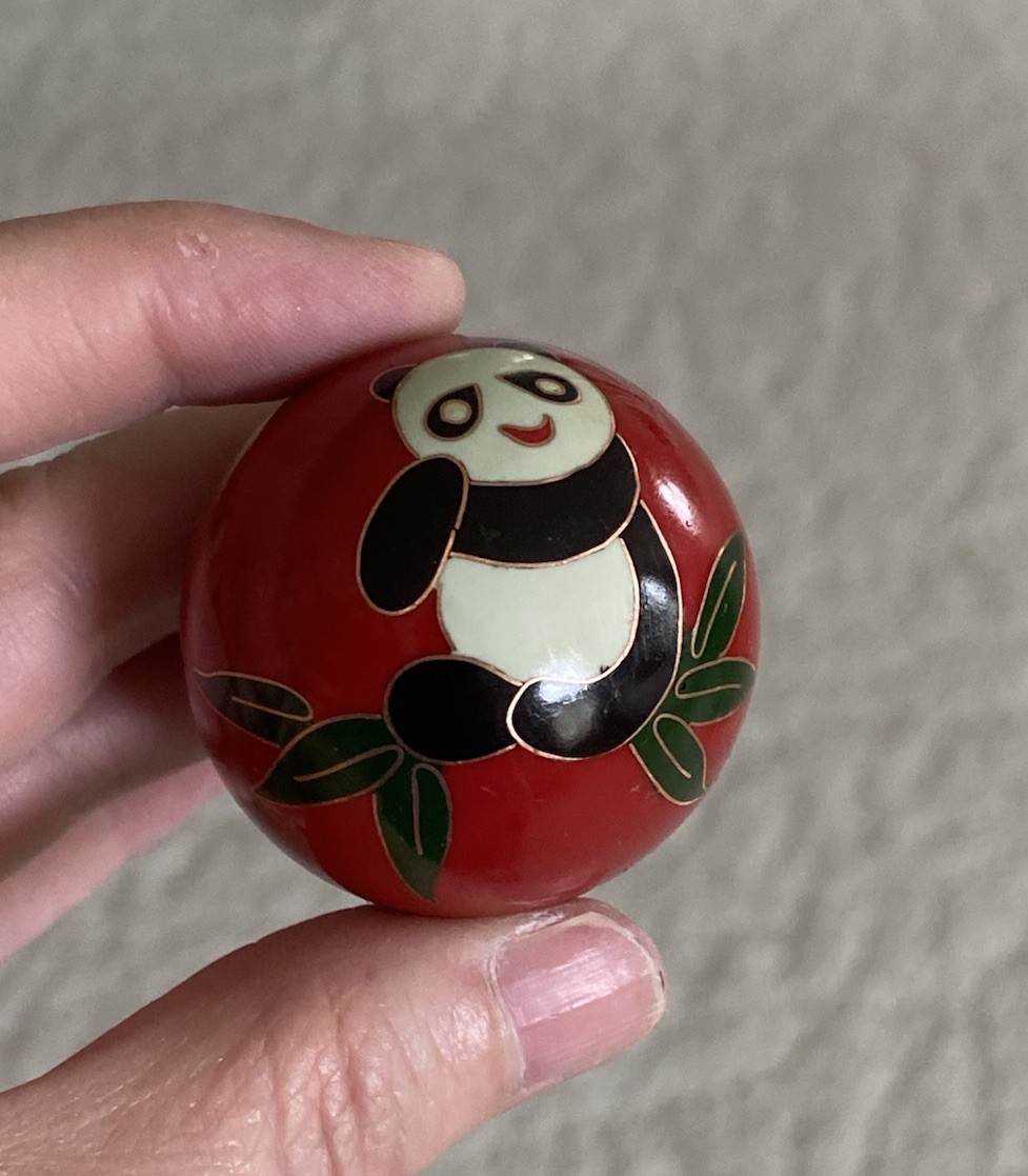 Vintage Chinese Musical Baoding Balls 2 Pc Panda Meditation Set w/ Orig. Red Box