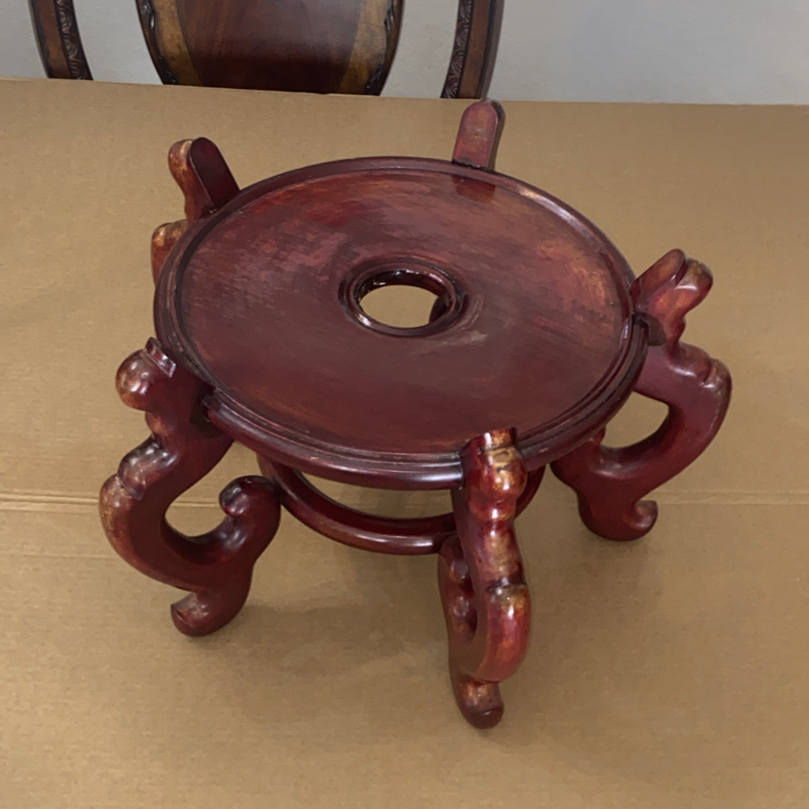 Antique Chinese Carved Rosewood Display Stand Base Vase Heavy And Well Crafted