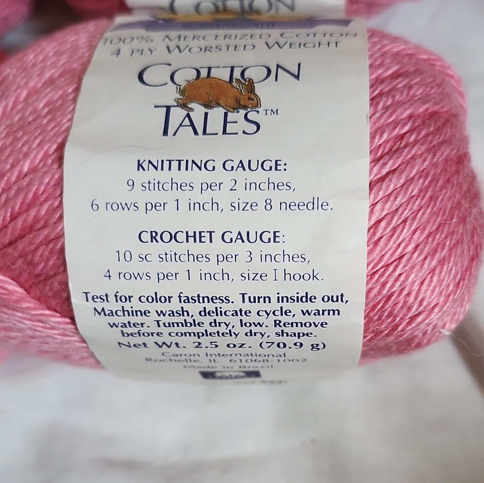 Caron Cotton Tales Yarn Lot 4 Skeins 100% Mercerized Cotton Worsted Pink