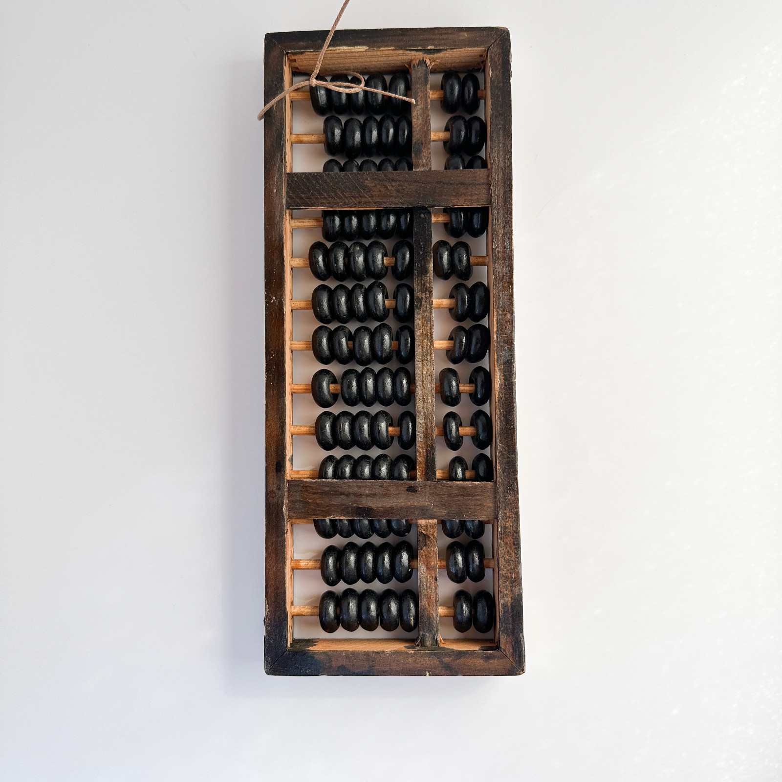 Vintage Chinese Wooden Abacus – 13 Rod Suanpan Calculator – Brass Corners