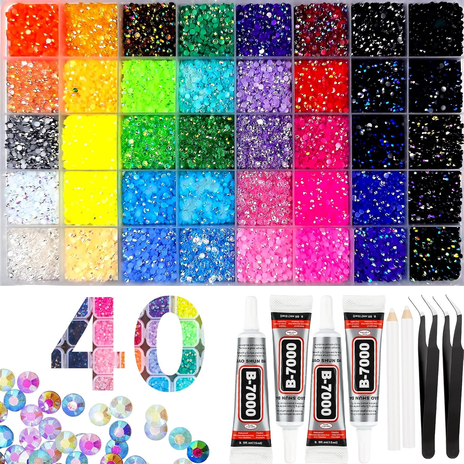 Rhinestones for Bedazzling Kit, 40000Pcs Multi-Color 3Mm Resin Flatback Gems wit