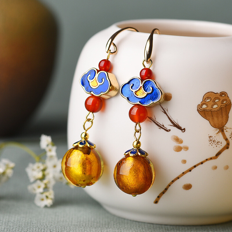 China Agate/Cloisonne/Coloured Glaze Ruyi Tibetan Style Vogue Earbob Earrings