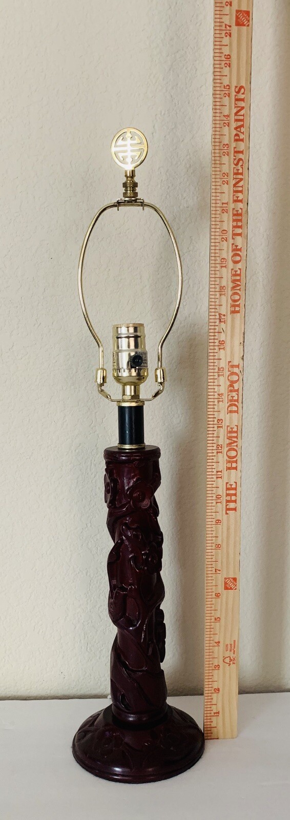 Vtg Yi Lin Arts And Treasures Of China Carved Bird And Flowers Table Lamp