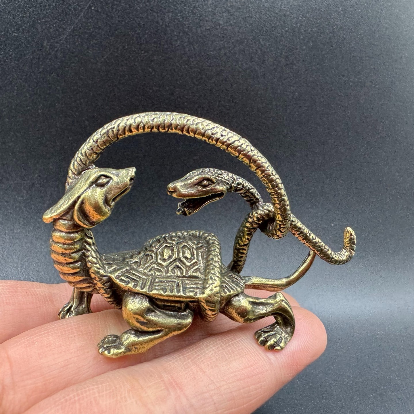 Vintage Brass Black Tortoise Xuanwu Statue Four Symbols FengShui LongevityWealth