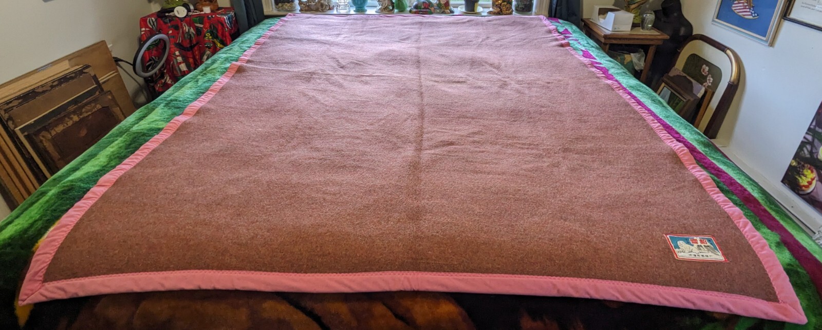 Antique Rare Wool 1930s Tianjin Blanket Factory Ferret XUE DIAO 61”x79” Chinese