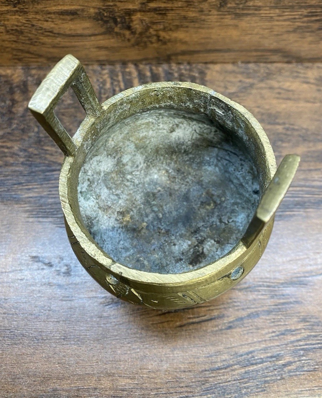 Chinese Brass Tripod Censer Incense Burner Altar Bowl Marked Vintage