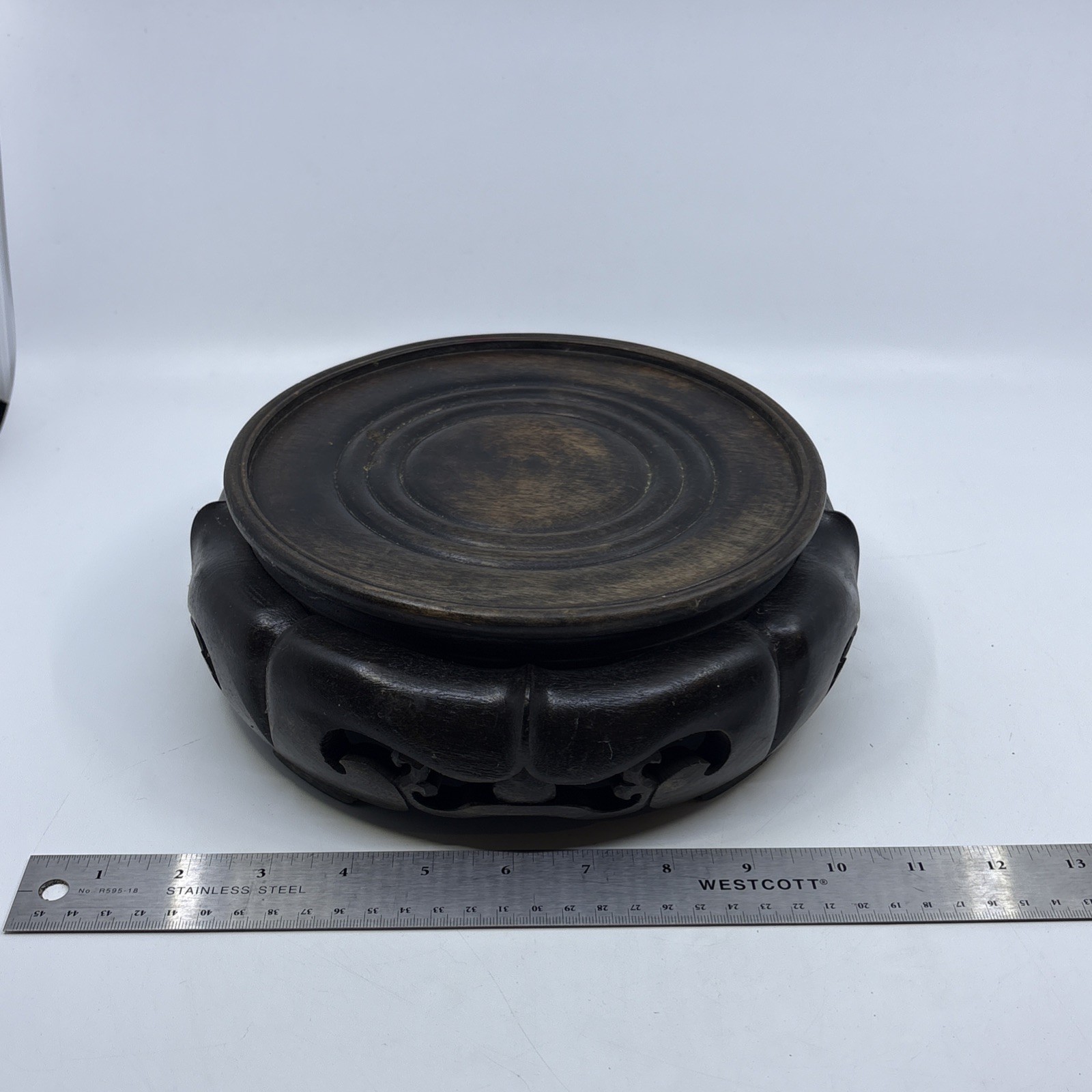 Vintage Chinese Wood Display Stand Vase Plant Asian Lamp Base Round