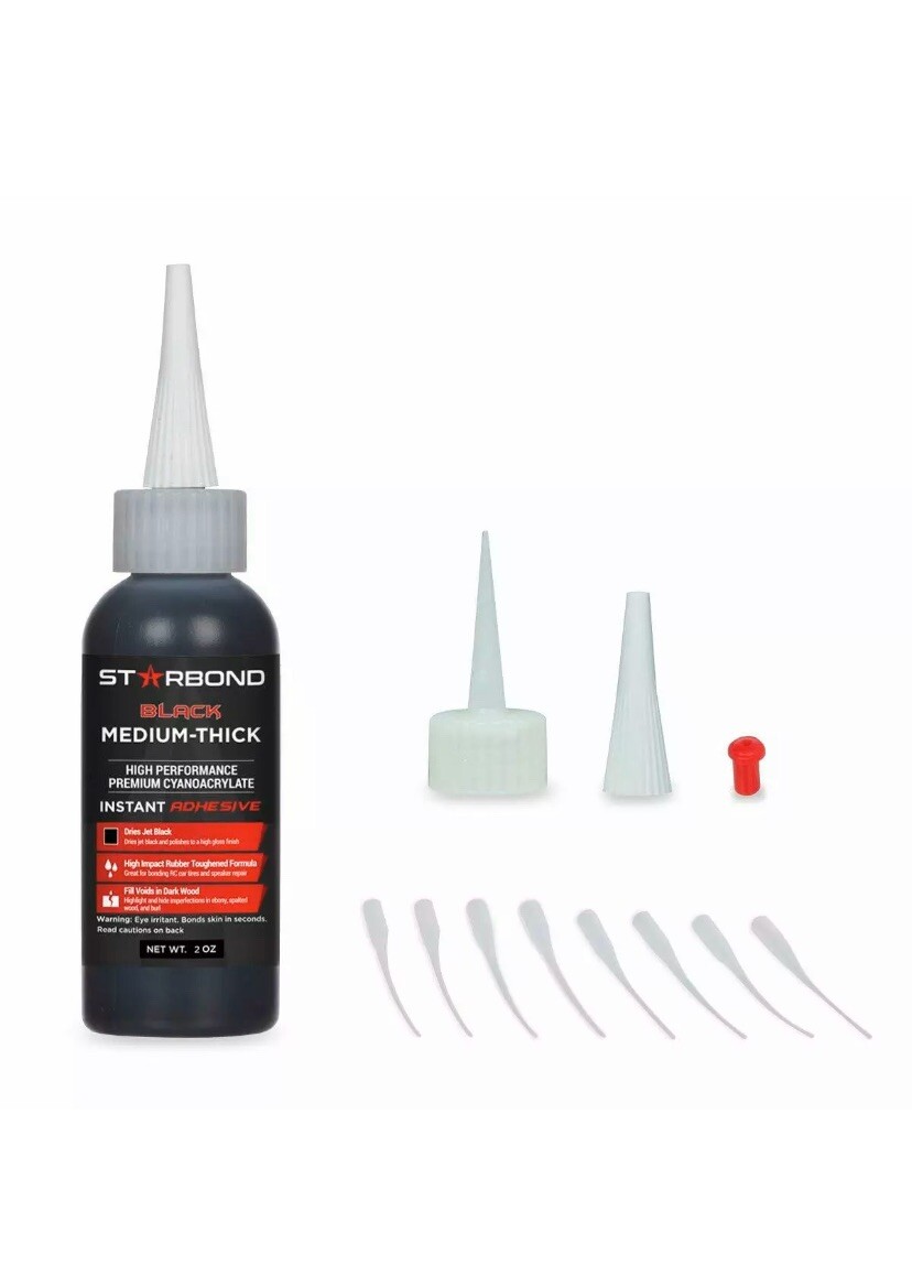 CA Super Glue Rubber Toughened Flexible Black, Medium Thick Starbond KBL-500 2oz