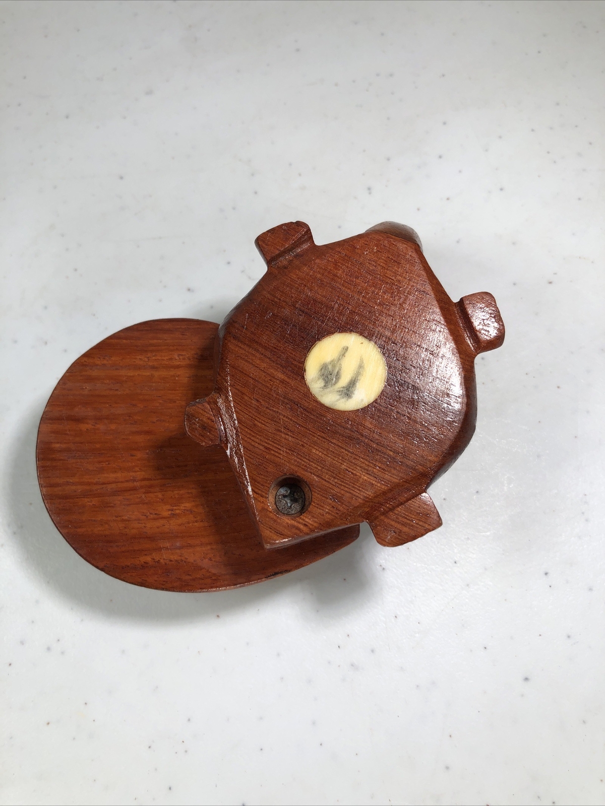 Vintage Carved Wood Turtle with Inlaid Chinese Zodiac Signs Opens to Compass