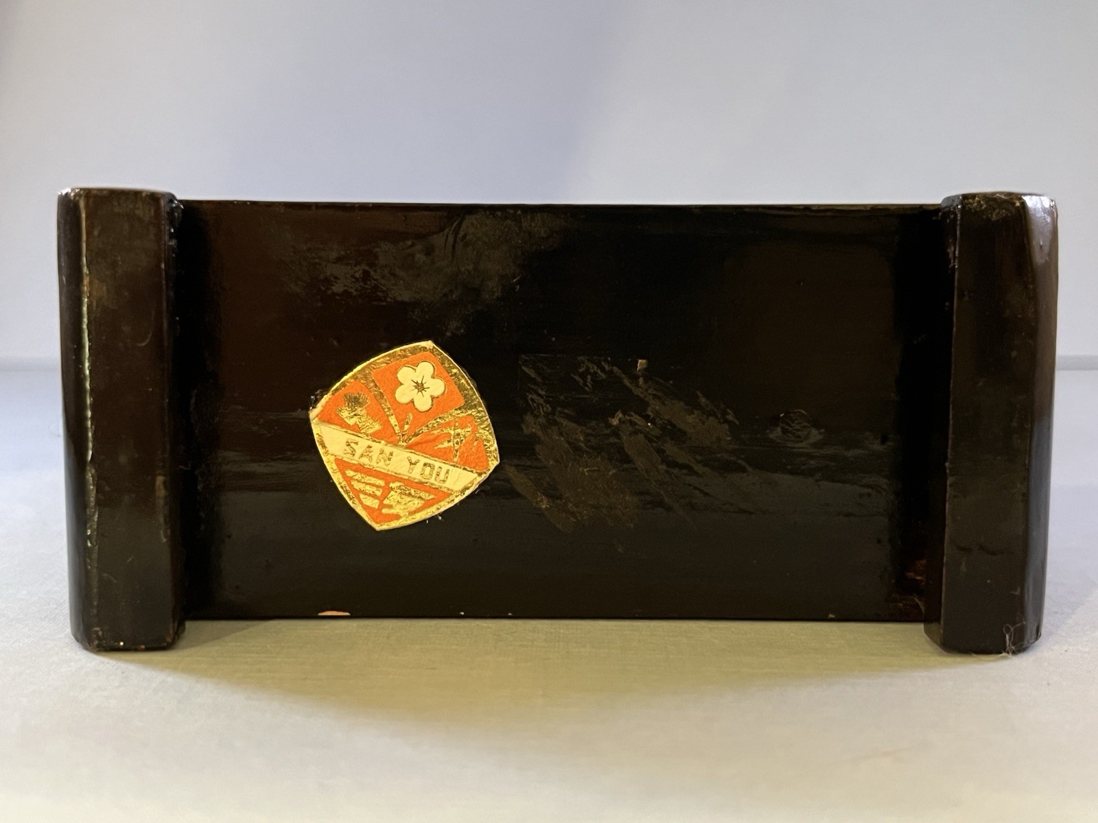 Cork Diorama, Chinese, Hexagon, 3.75” Across With Cranes, Pagoda, Trees, Black