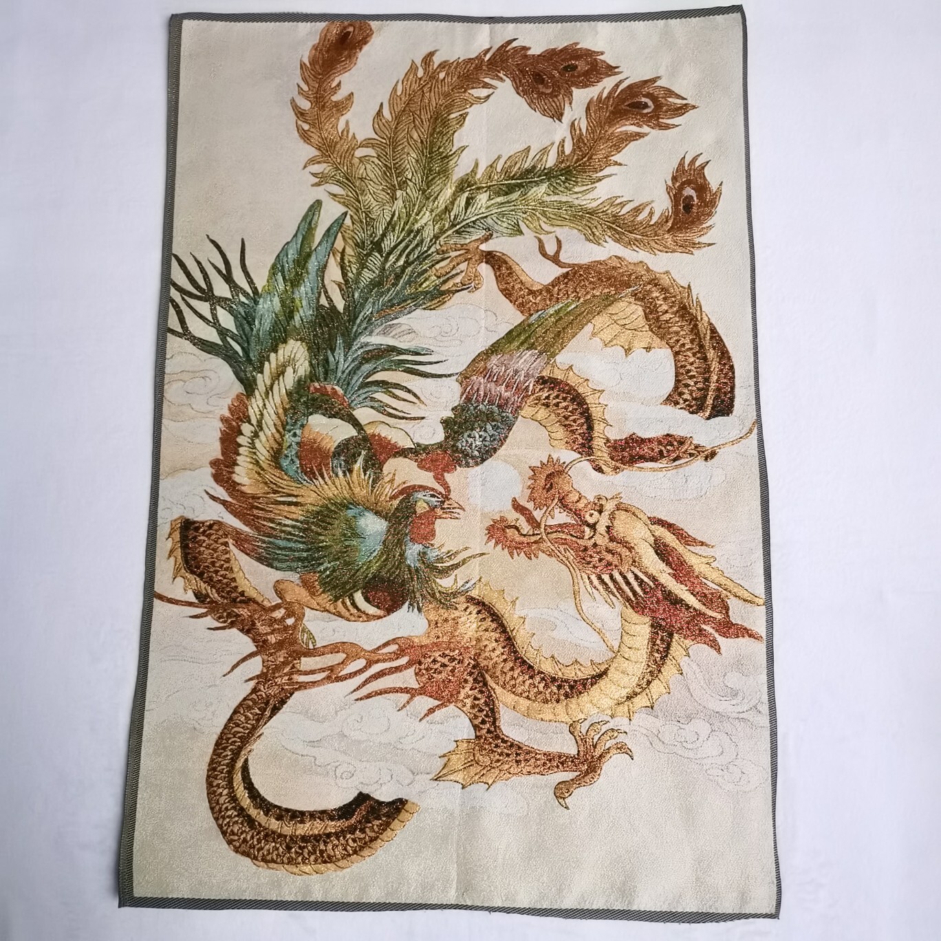 36″ Chinese Cloth Silk Dragon Phoenix Mural Wall Hanging Tapestry Meditation 5