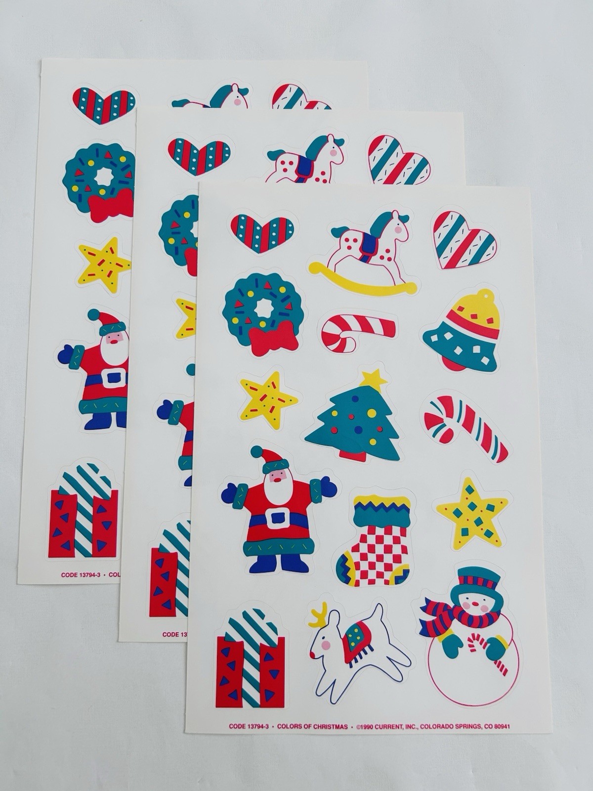 3 Pieces Vintage 1990 Christmas Sticker Sheets Current Inc Holidays 9×5.5 Inch