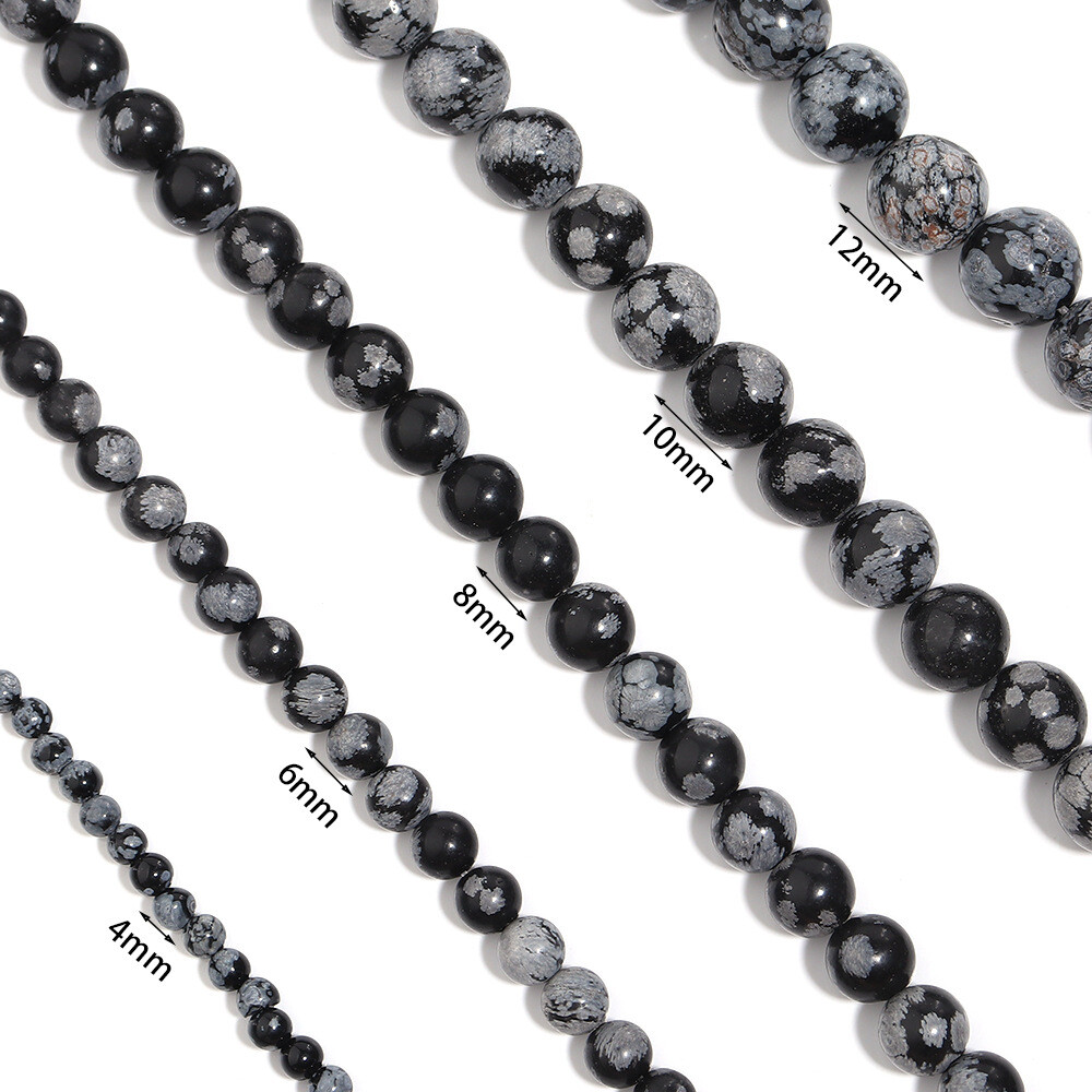 Natural Stone Snowflake Obsidian Round Spacer Bead Jewelry Making 4 6 8 10 12mm