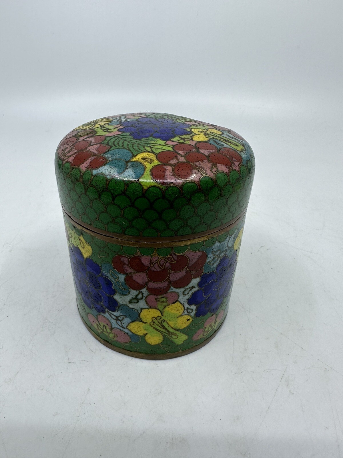 Late 1800’s Chinese Cloisonne Enamel Metal Tea Caddy W Lid Damaged Lid