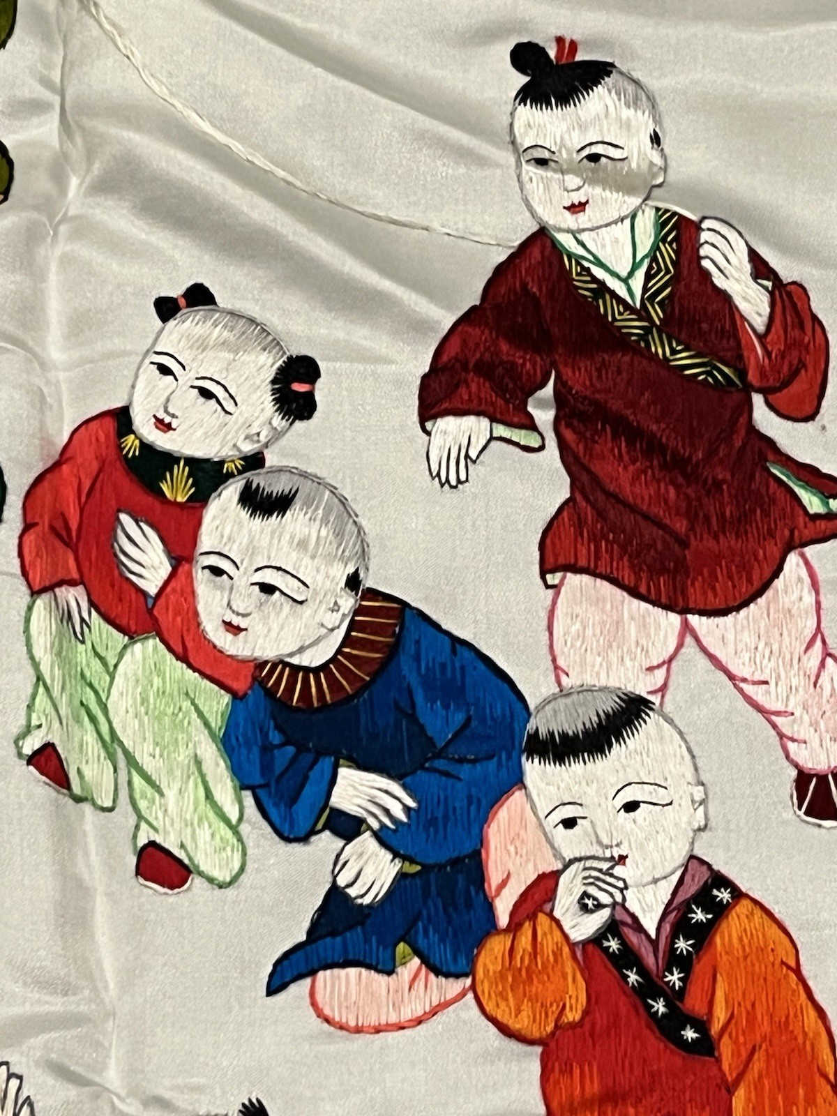 Vintage Handwoven Chinese Silk Embroidery Art – Children Playing – 41″ x 14″