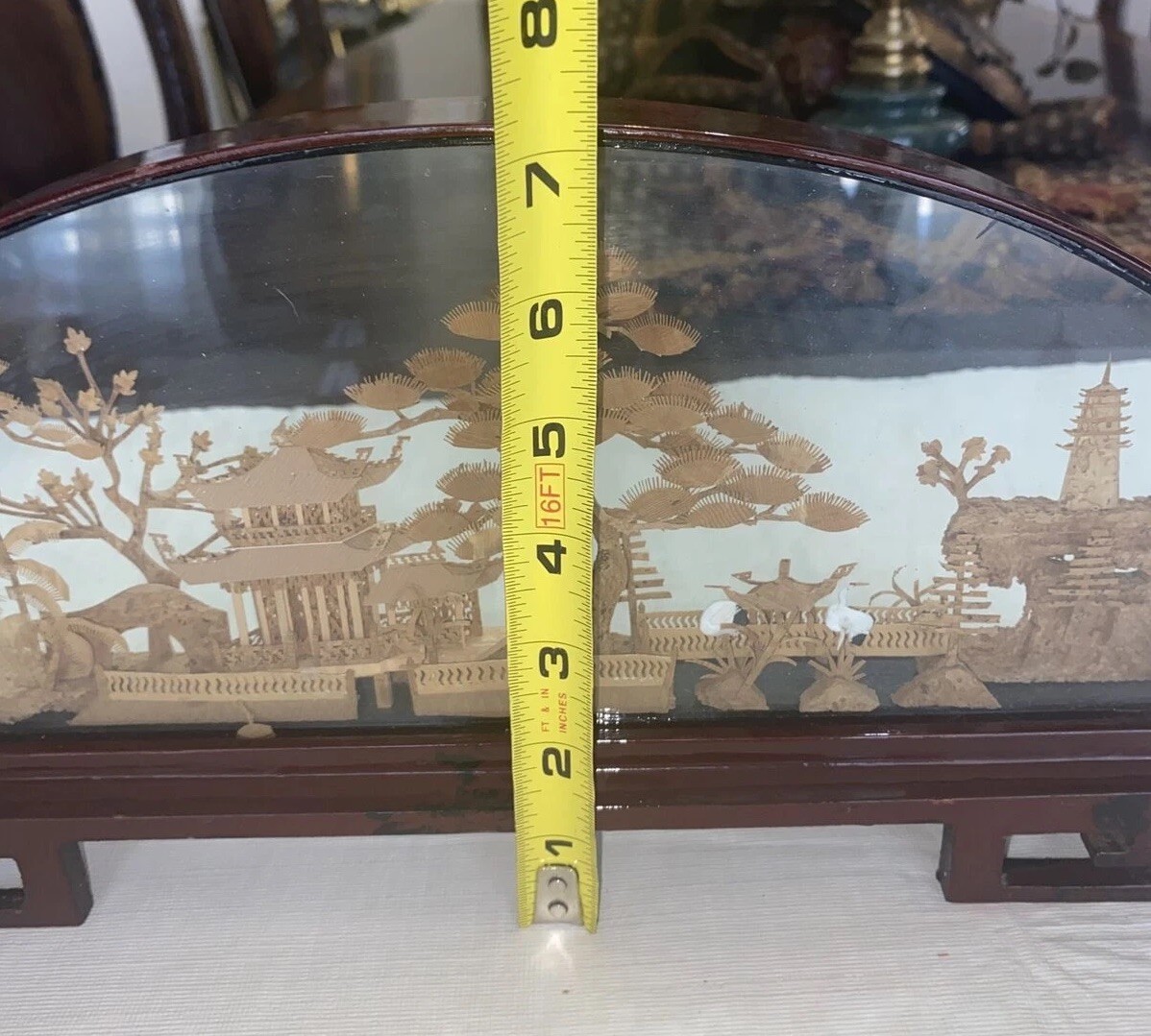 Vintage Large Chinese Cork Art In Glass Box Birds Garden Soothing Scenery 14” L
