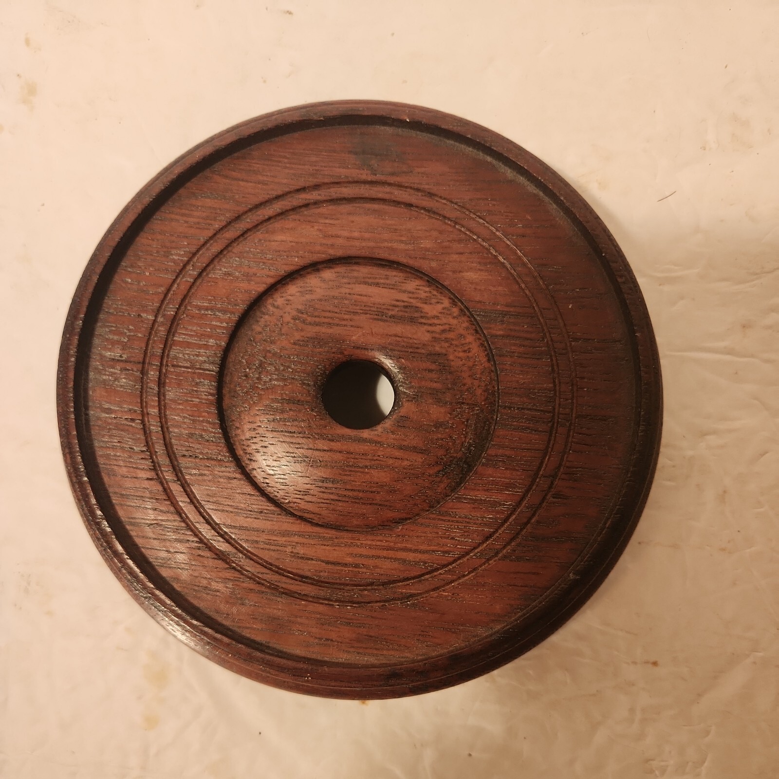 CHINESE ASIAN ?OAK WOOD PLANT VASE LAMP ROUND STAND 4 Feet 7.5″ 6 1/8″ INSET J-5