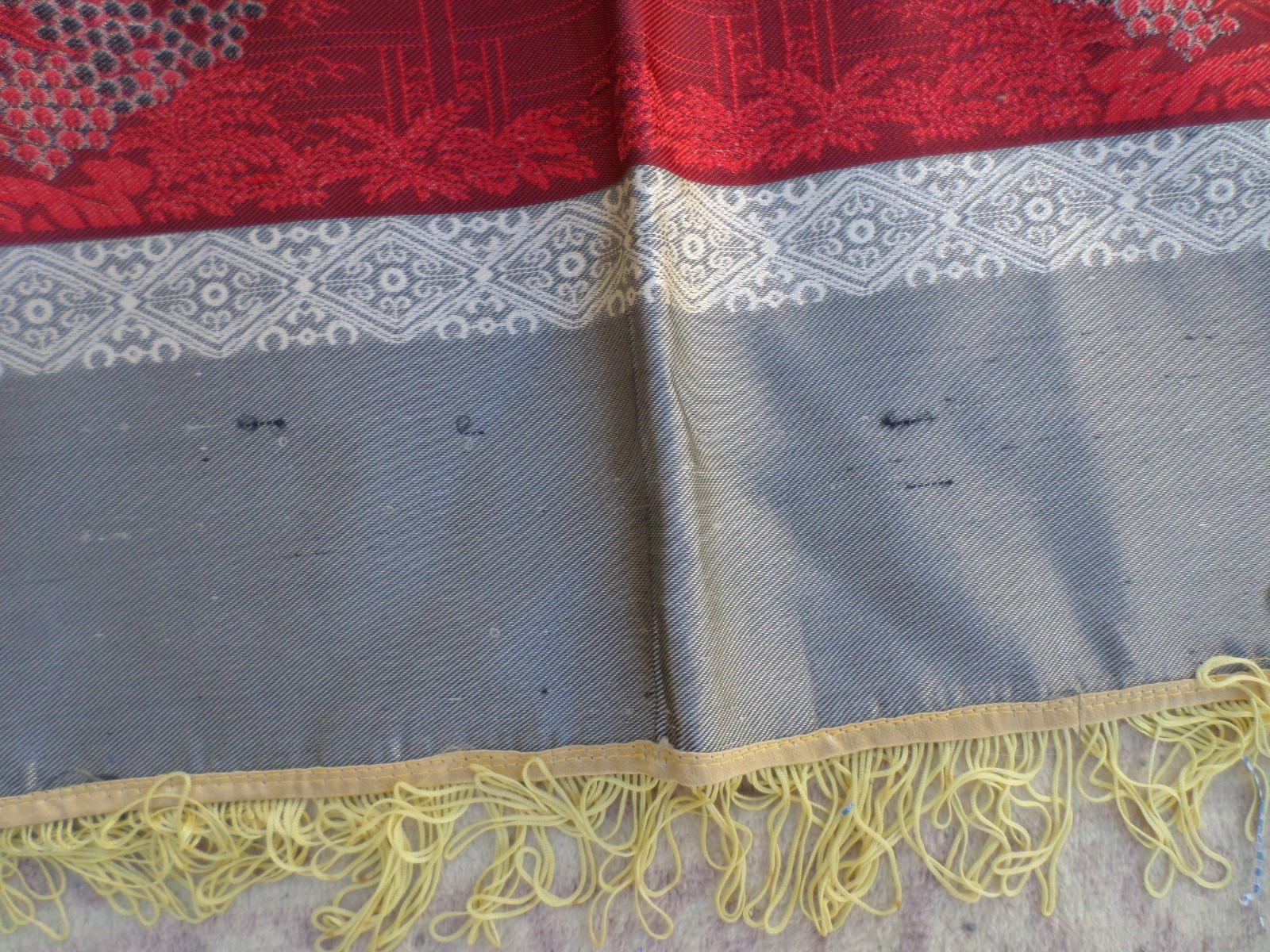 VTG CHINESE SILK BROCADE TABLECLOTH PIANO SCARF ASIAN VILLAGE CELEBRATION 74X56