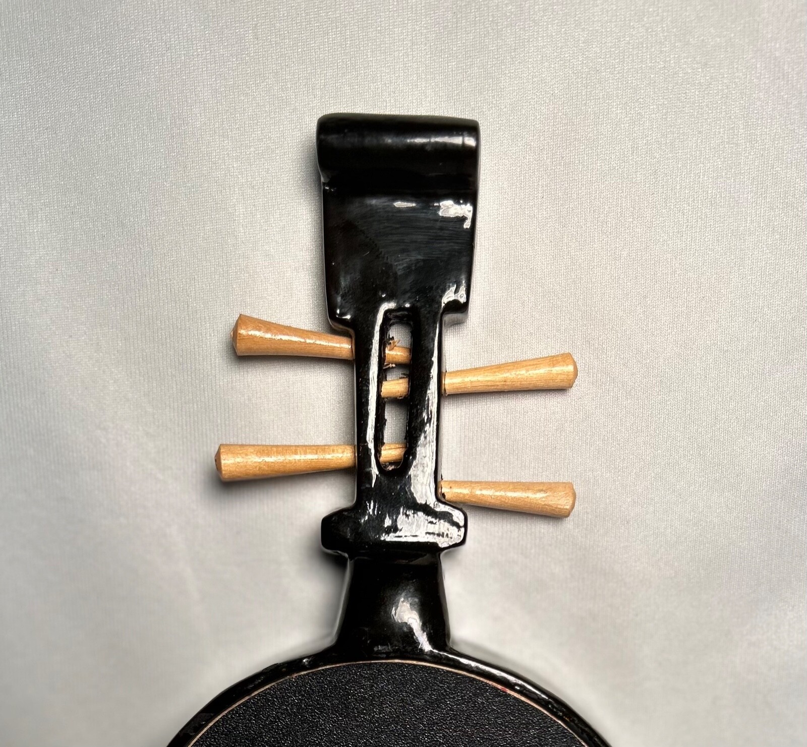 Chinese Black Lacquer Ruin-Shaped Shadow Box 8 Miniature Instruments 8.25″ READ