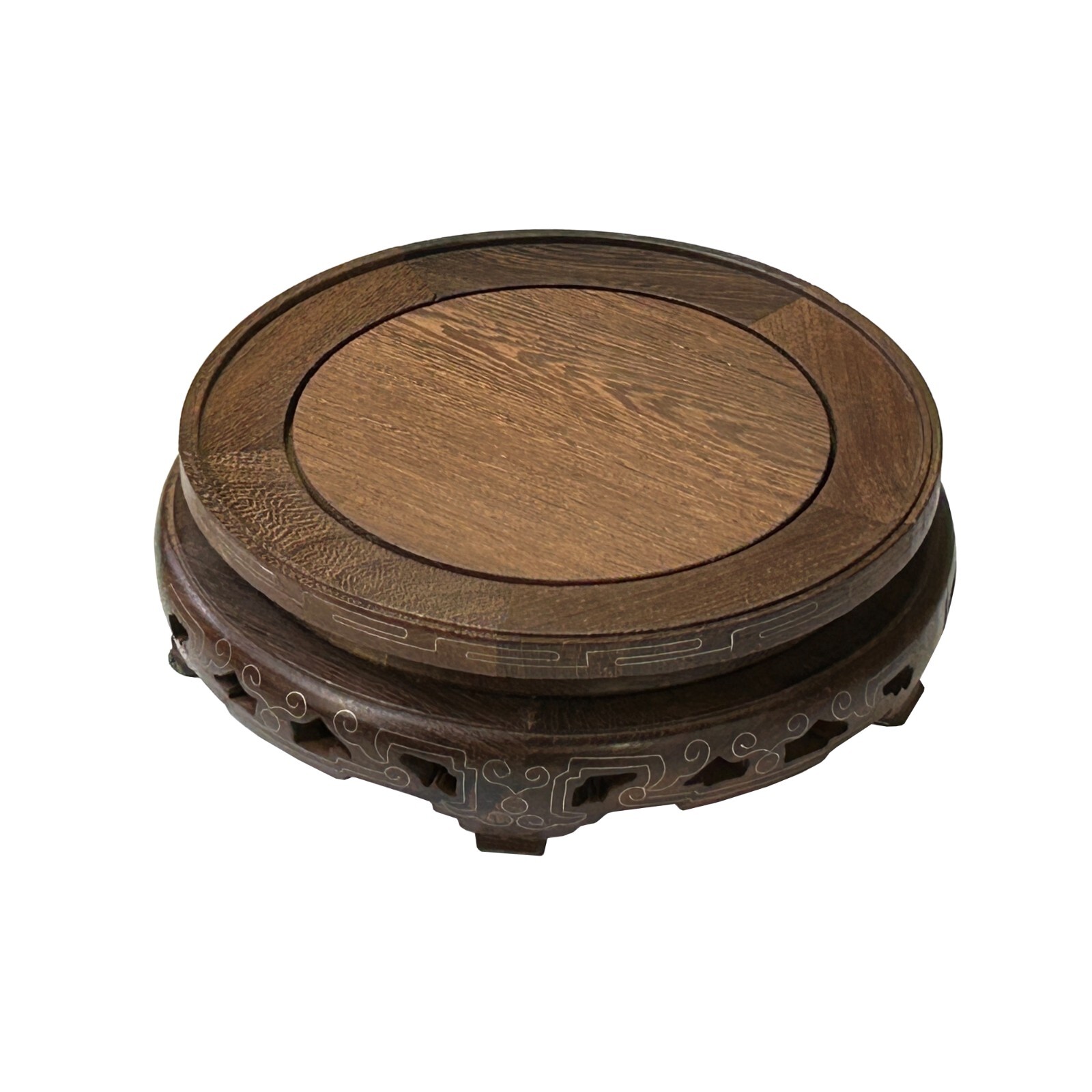 7″ Light Brown Feather Pattern Wire Accent Round Wood Display Stand ws4231