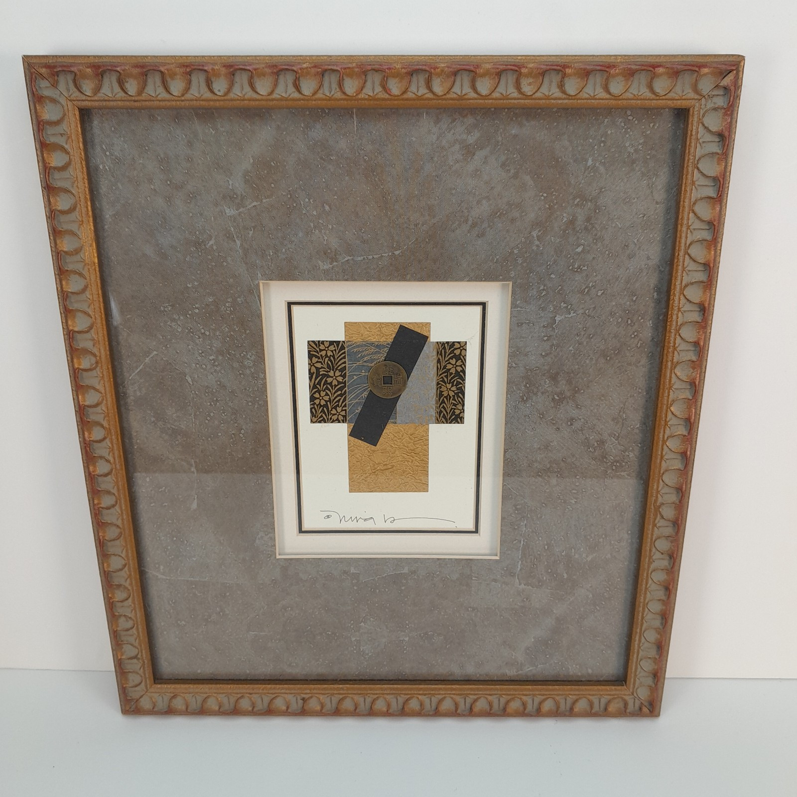 2 Chinese coin round w/square hole custom framed 16.5″ x 14.5″ matted,signed art
