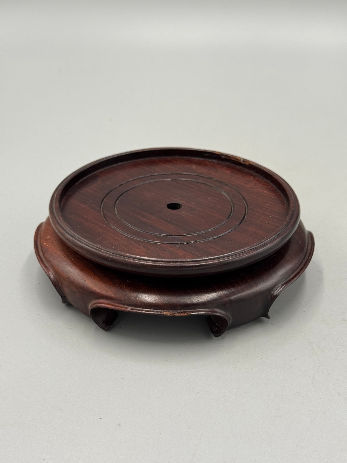 Vintage Chinese 20th c. Hong Kong Made Carved Rosewood Brown Wood Stand 4.5”