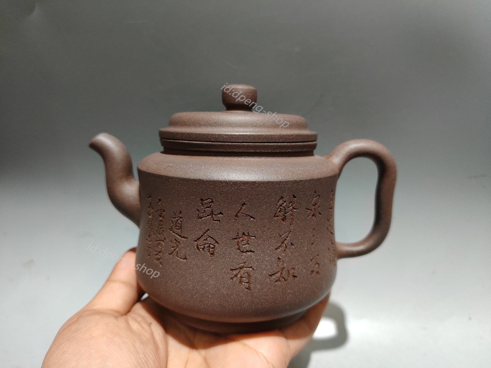 6.2″ Yixing Zisha Pottery Jiangpo Clay 360CC Deep Regular Script Carving Teapot