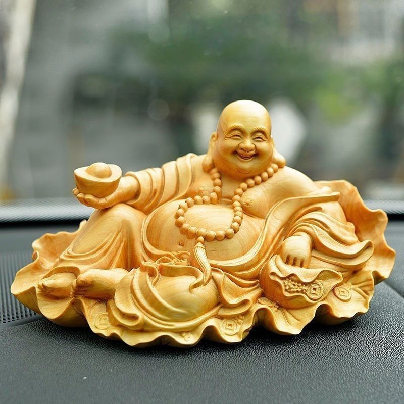 Golden Sandalwood Maitreya Buddha Carving Car & Home Decor