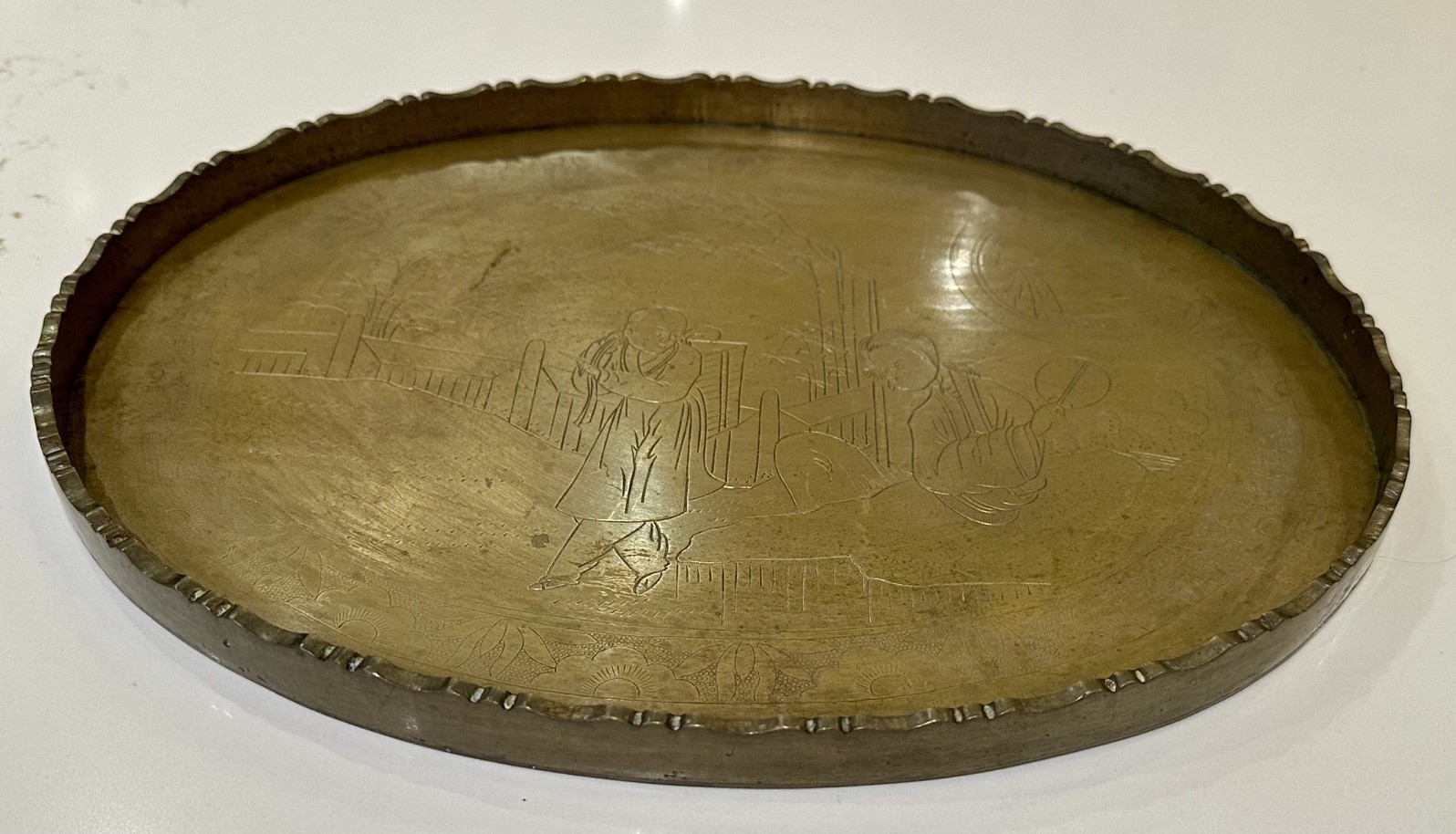 Vintage Chinese Oval Copper Tray-Metal Platter For Home Decoration man/woman