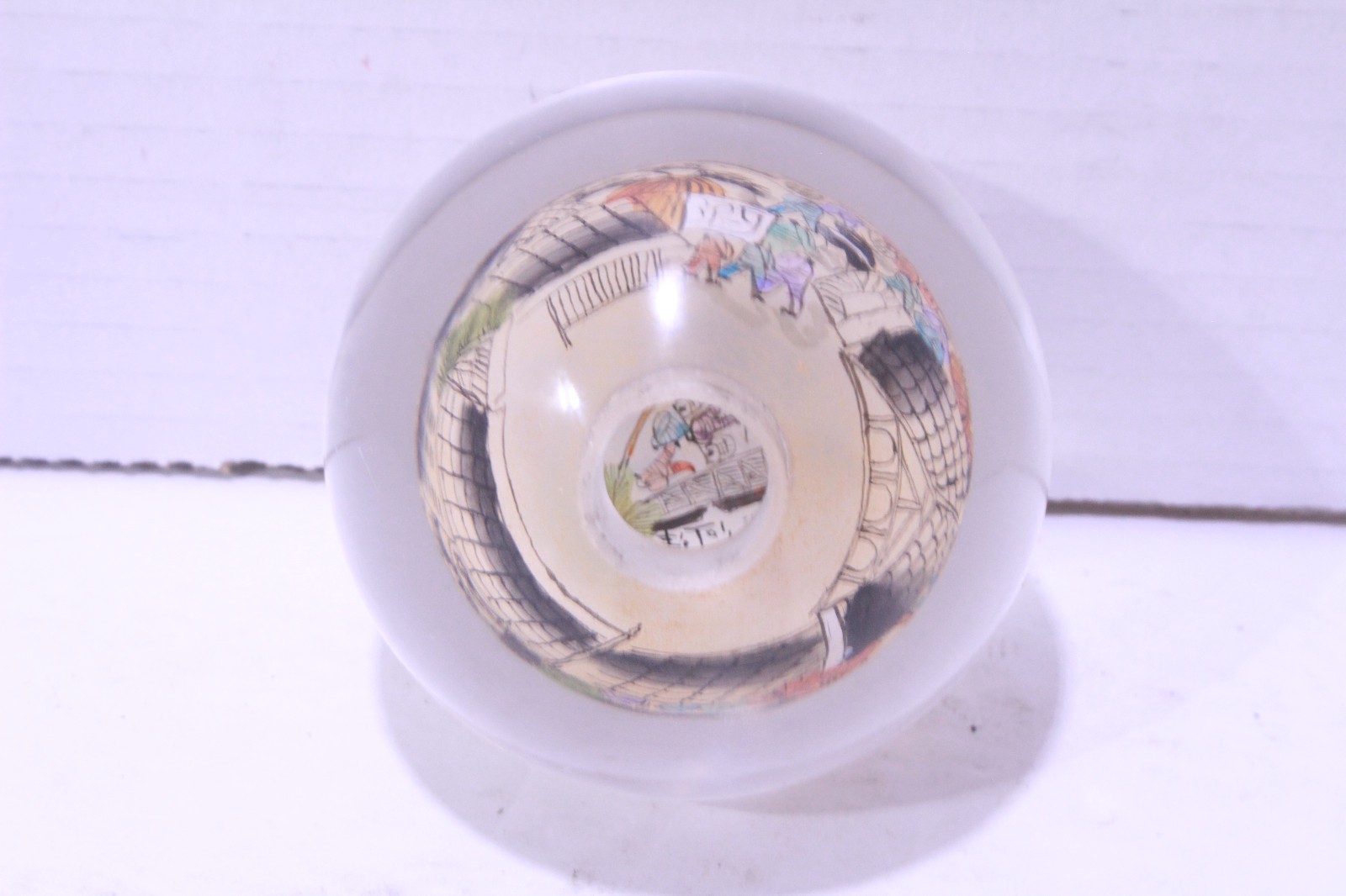 Qingming Festival River Map Reverse Hand Painted Glass Ball W Stand Paperweight