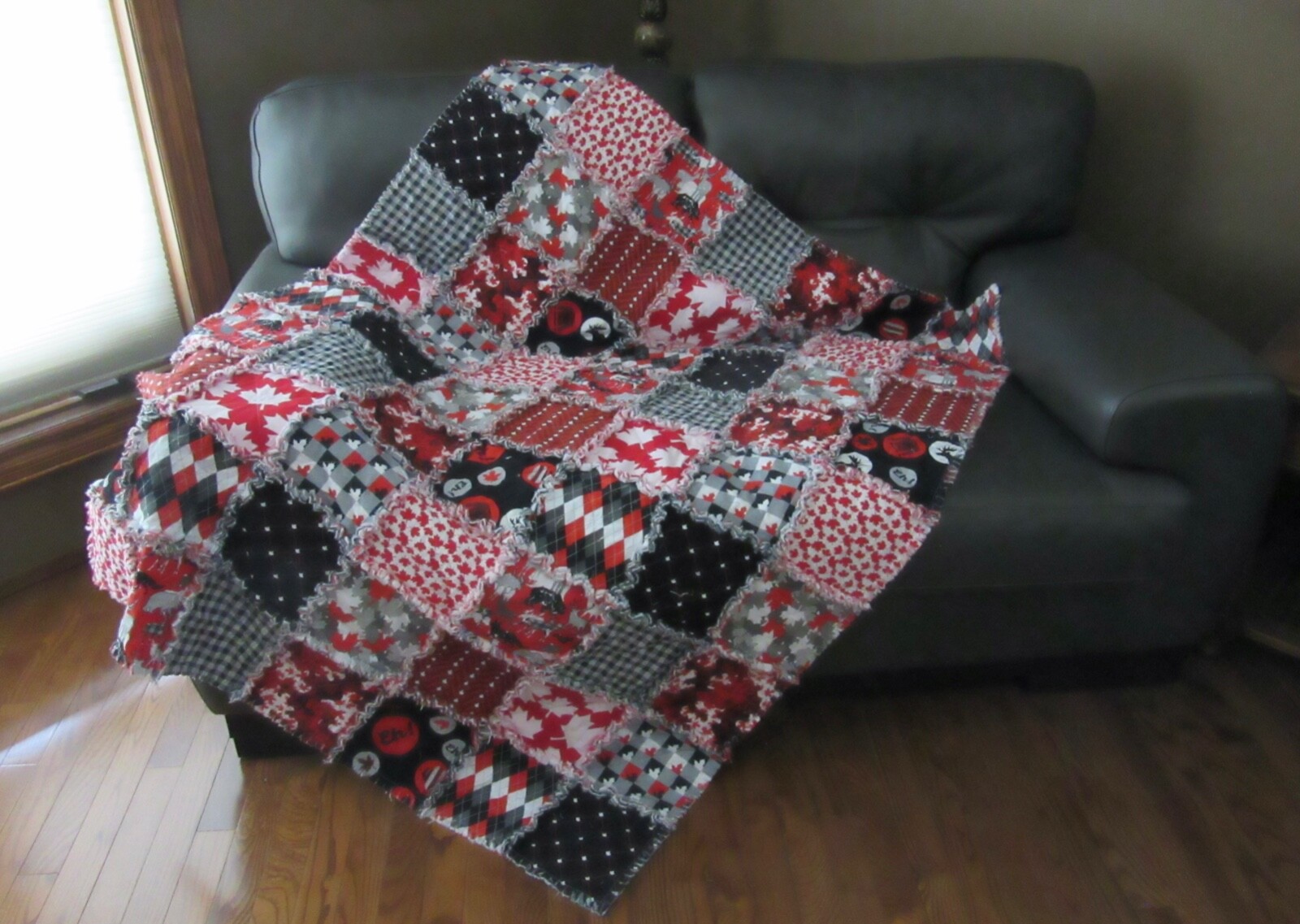 Canada Rag Quilt Maple Leaf Canadian Blanket Patriotic Lap Quilt 46″ x 59″