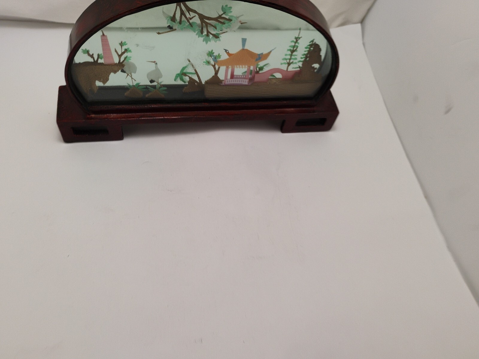 Vintage Chinese Cork Art HAND MADE Oval Lacquered Wood Glass 14×2″ Beautiful