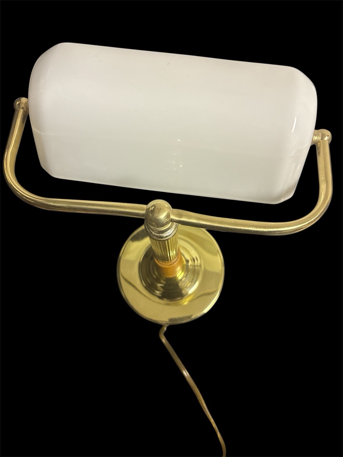 Bankers Lamp White Shade , Shiny brass With Wood Look Model 9406 Made In China
