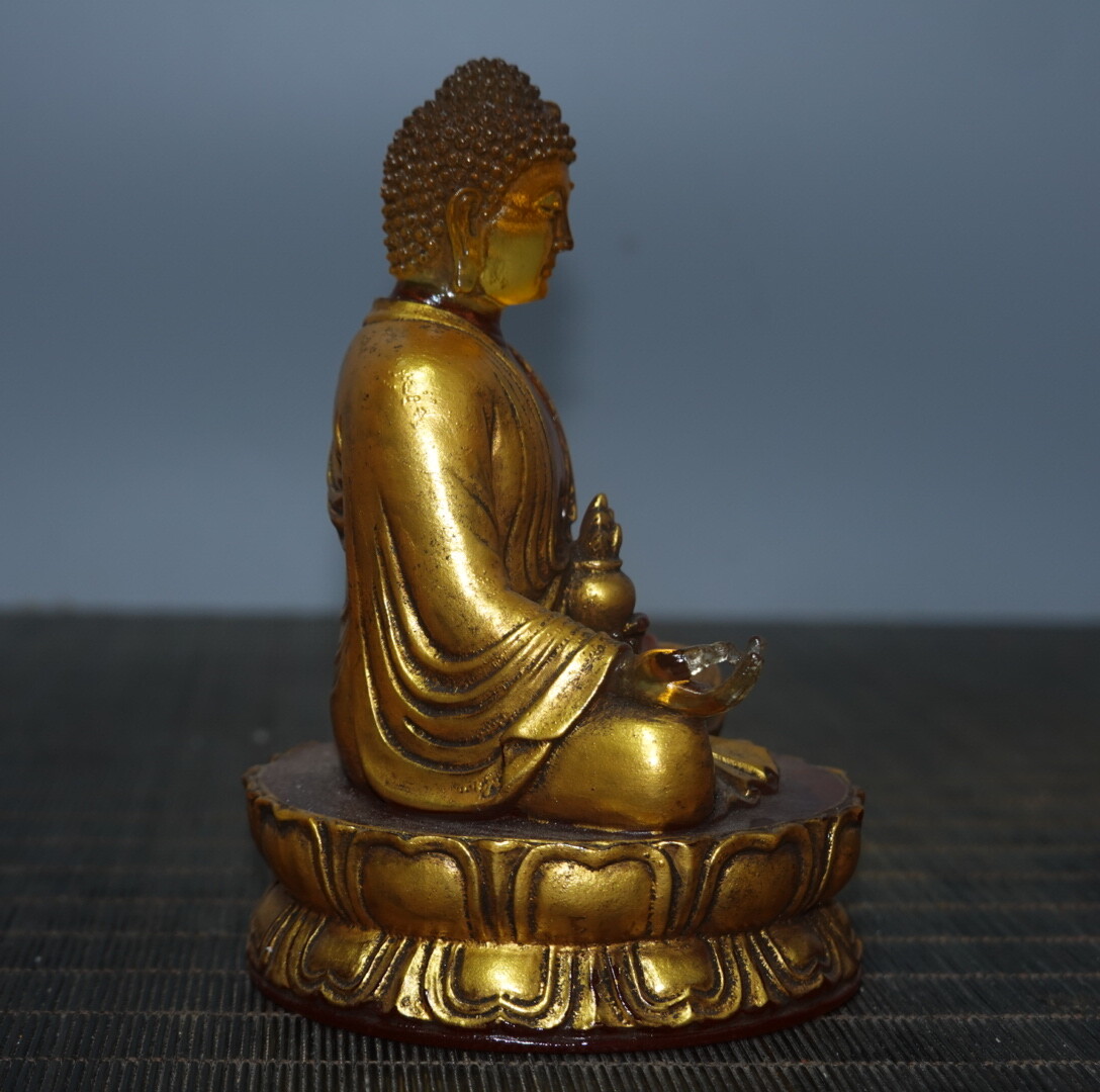 4.7″ Chinese Coloured Glaze Paintings Gild Buddhism Medicine Buddha Sit Statue