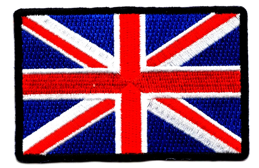 UNITED KINGDOM FLAG BLACK BORDER 3″ Iron On Embroidered Patch UK