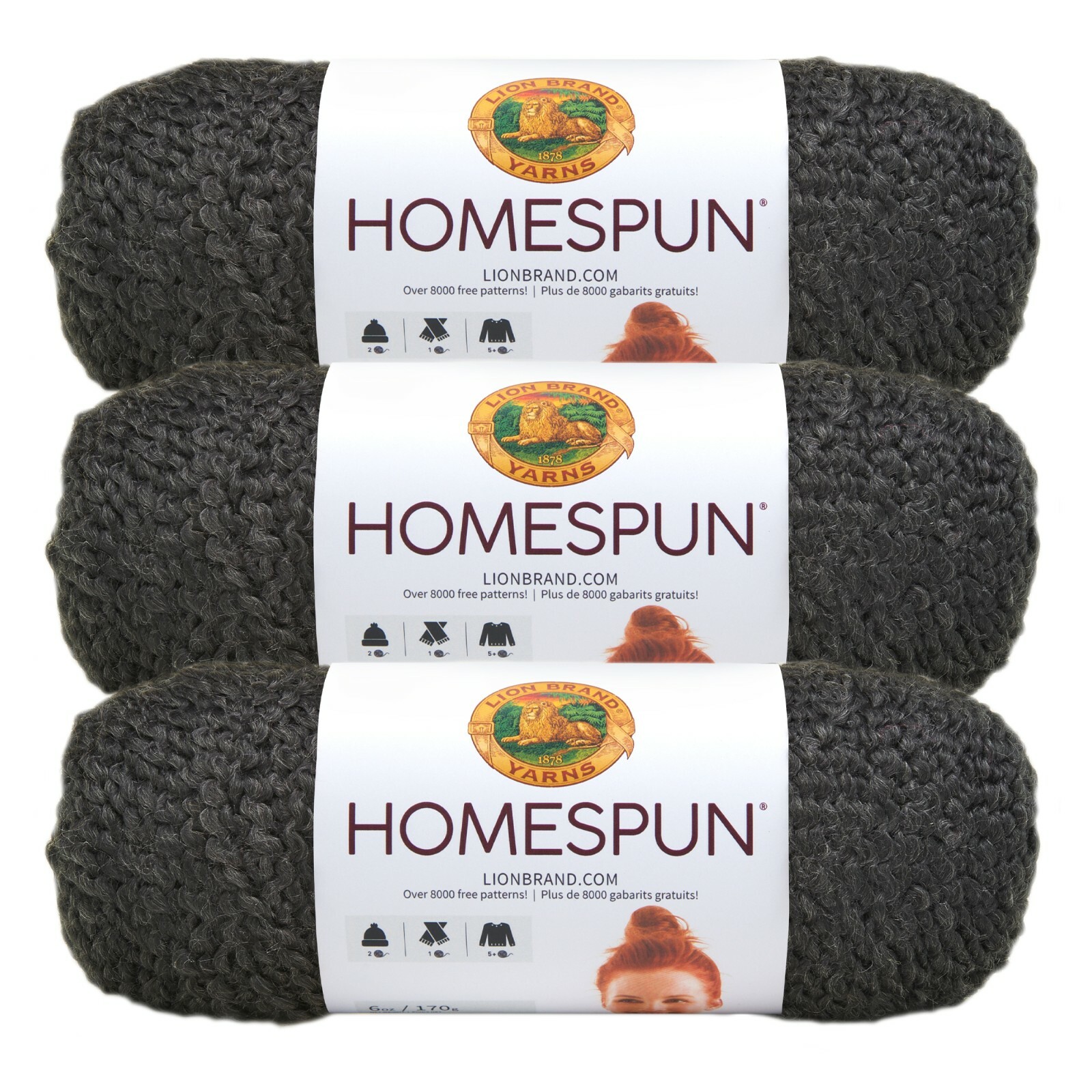 (3 Pack) Lion Brand Yarn 790-373 Homespun Yarn, Black