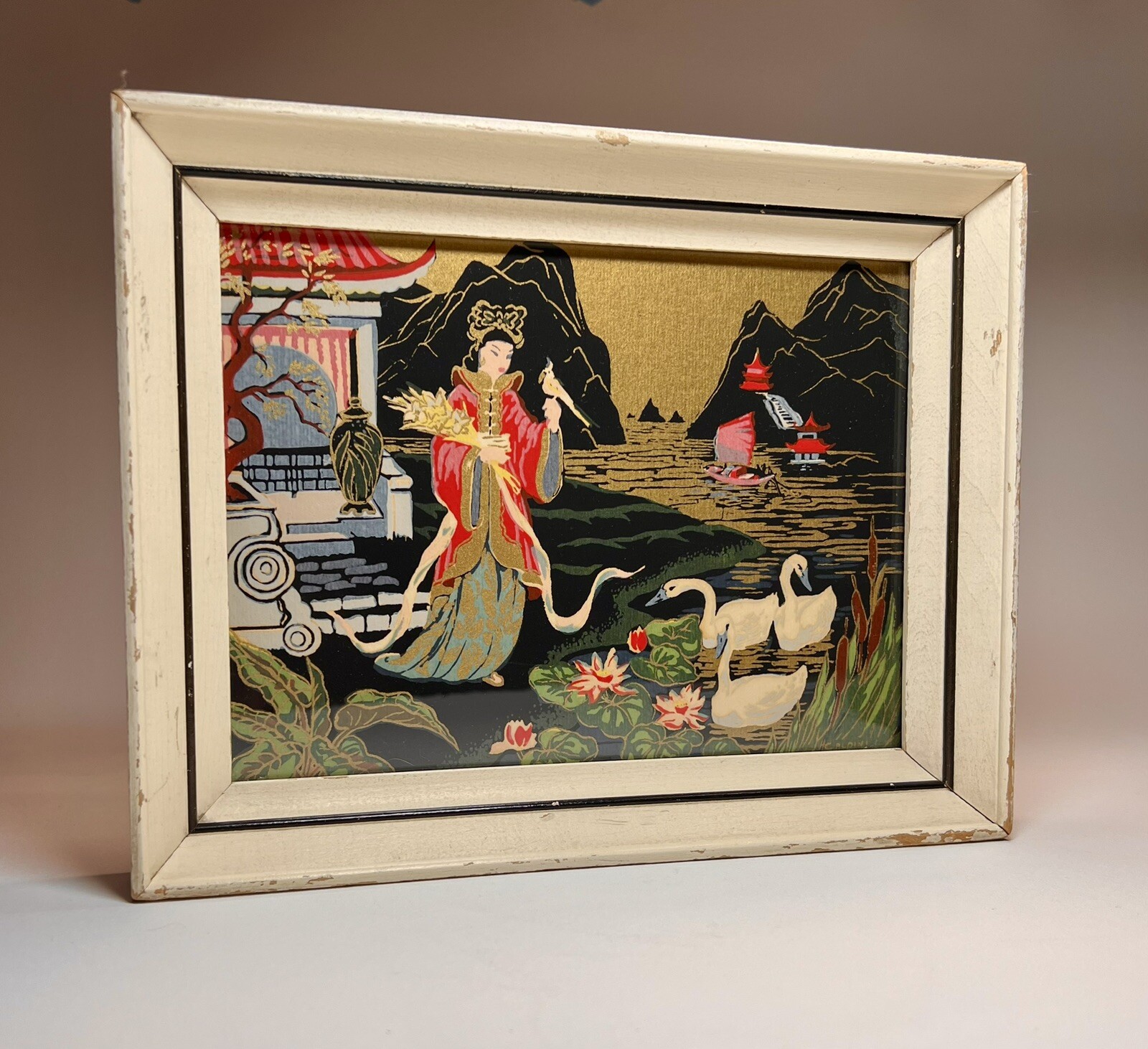 ORGINAL Silk Screen Print by H CALPINI 1950’s Japanese themed ART