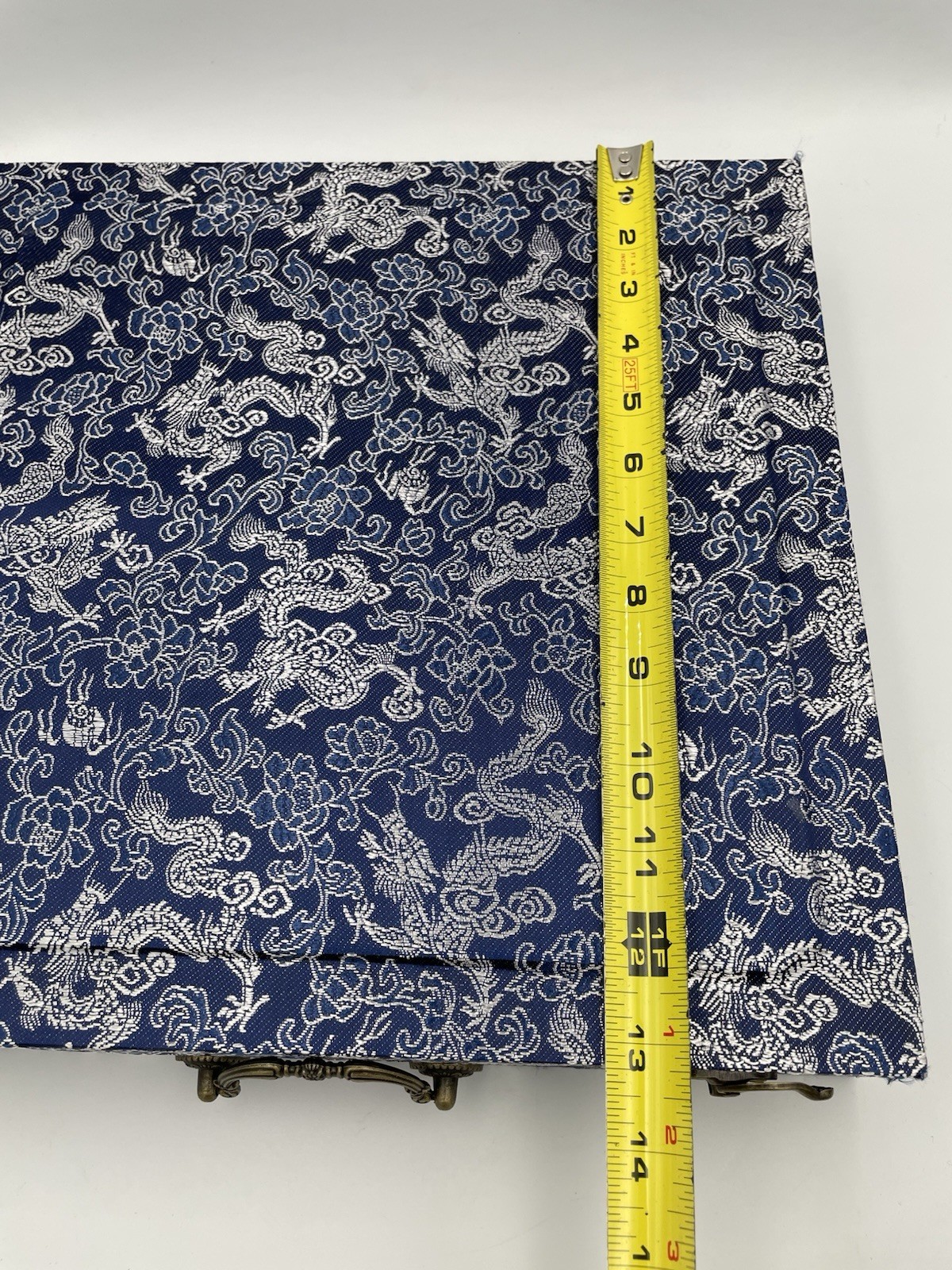 Chinese Brocade Fabric Case Box Replacement Blue Dragon Empty