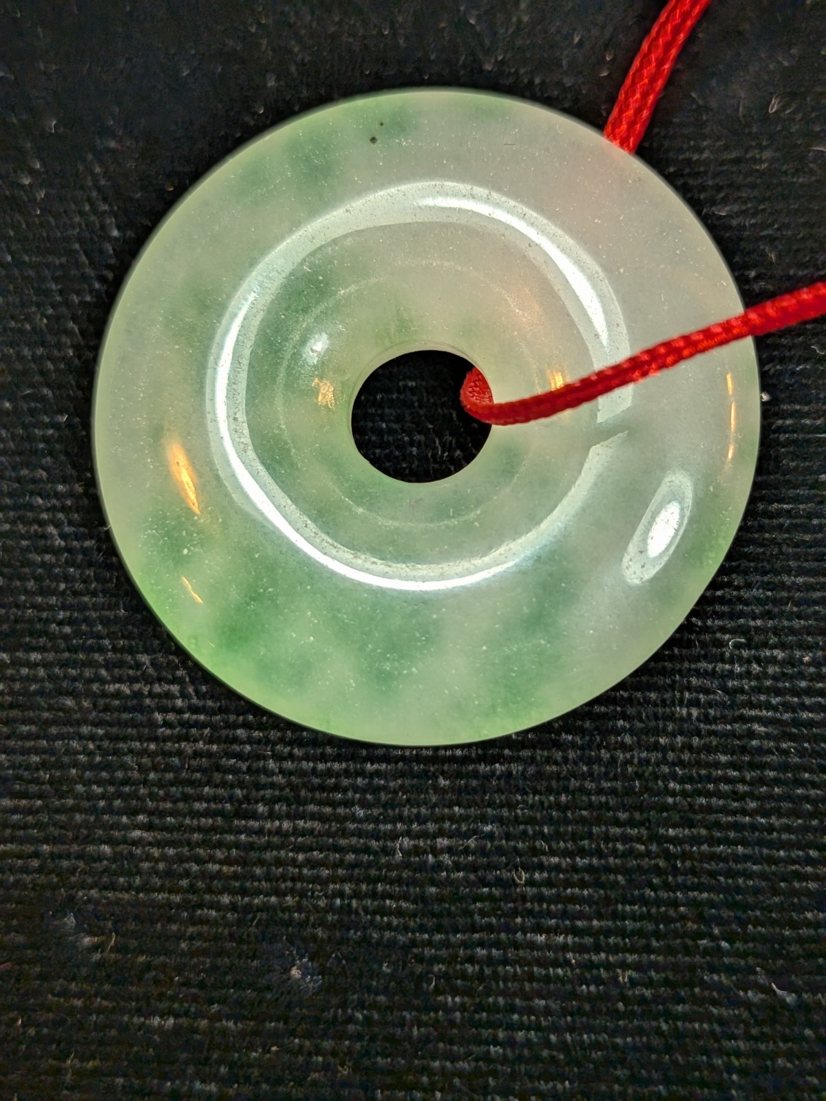 NOS Chinese Myanmar Jadeite Jade Donut Pendant Ping An Kou 1980-2000 Ships US