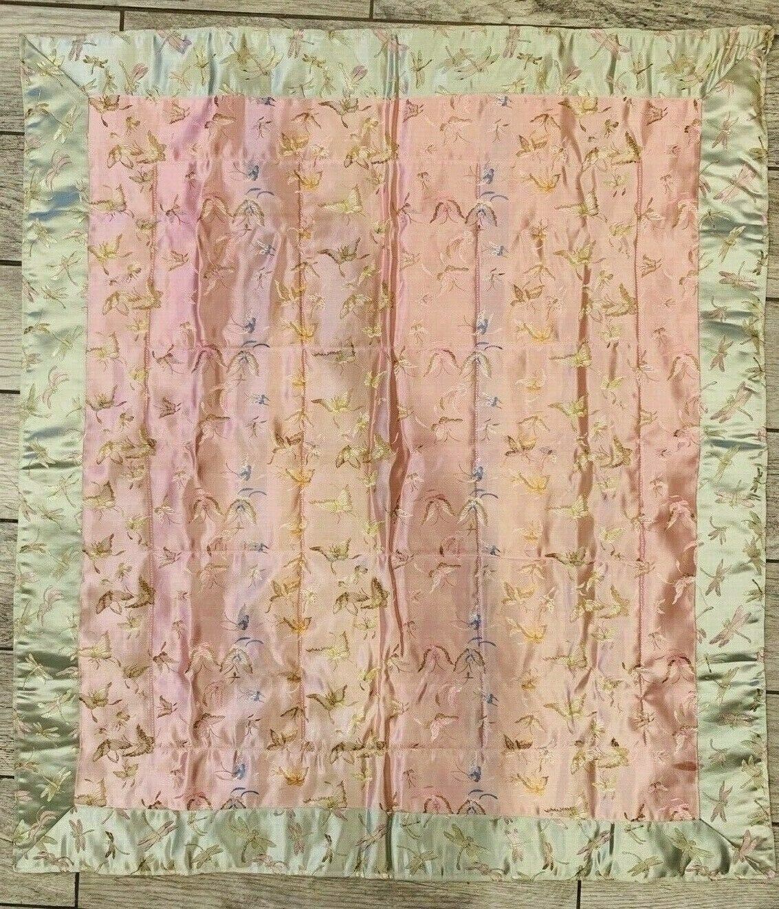 VTG Chinese Embroidered Silk Stitched Wall Tapestry Panel Dragonfly Butterfly