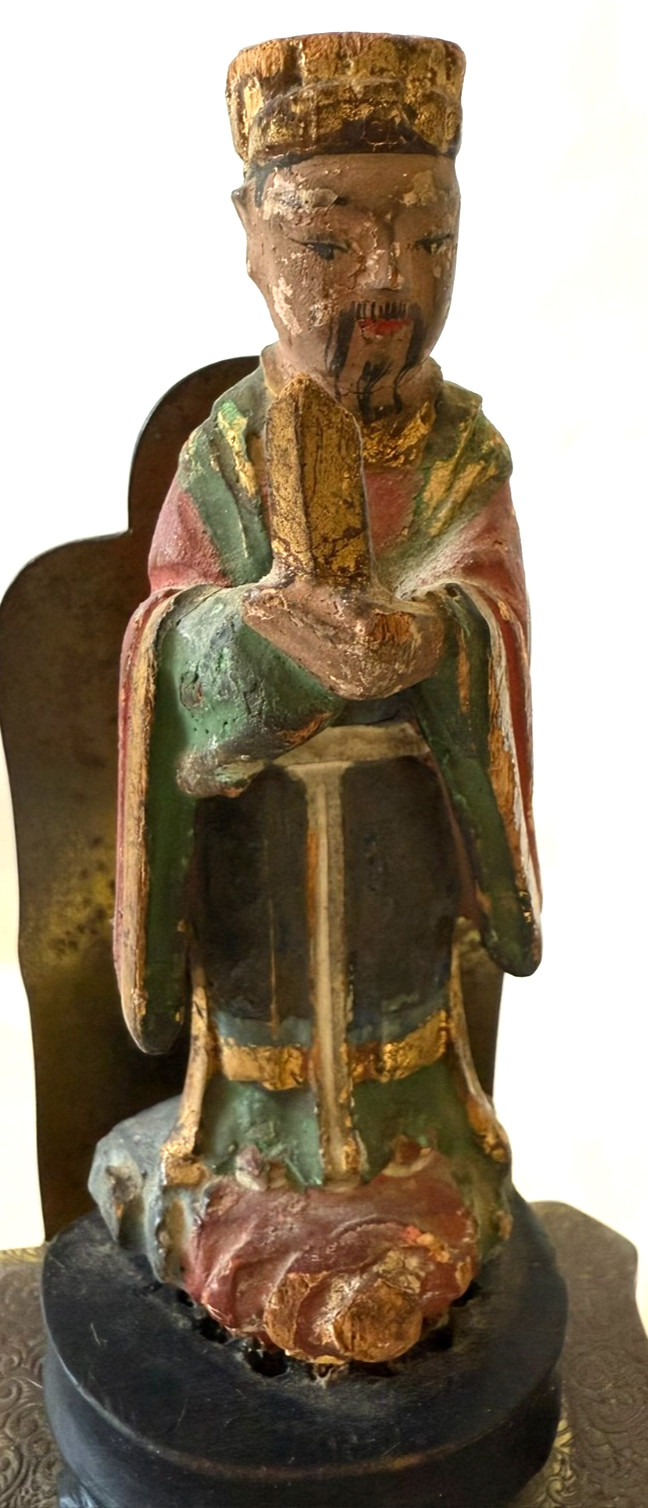Antique Chinese Pair Sculptures Hand Carved Bookend On Brass Base