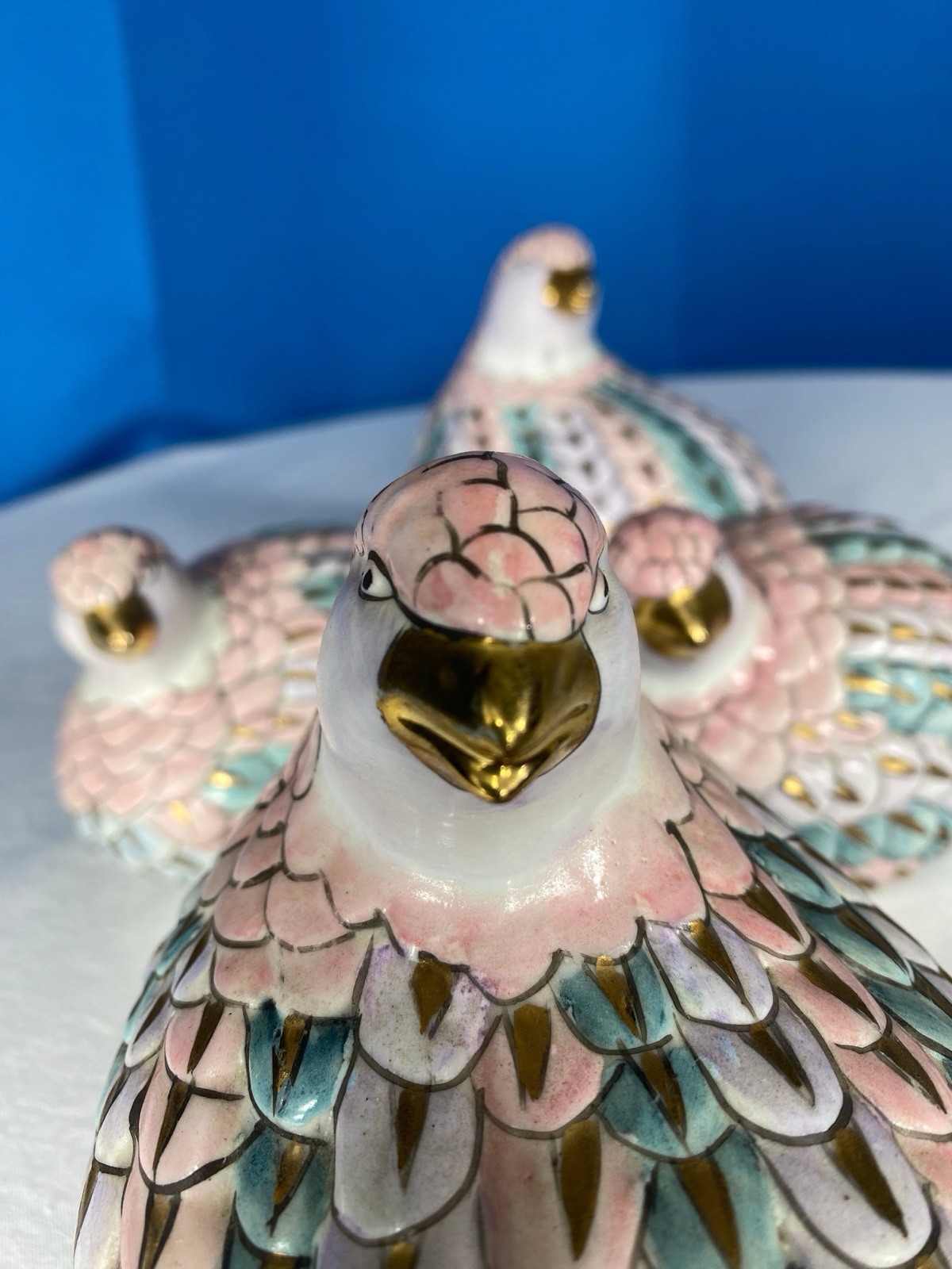 Collection Of Vintage H.F.P Macau Ceramic Love Birds Doves Chinese Porcelain