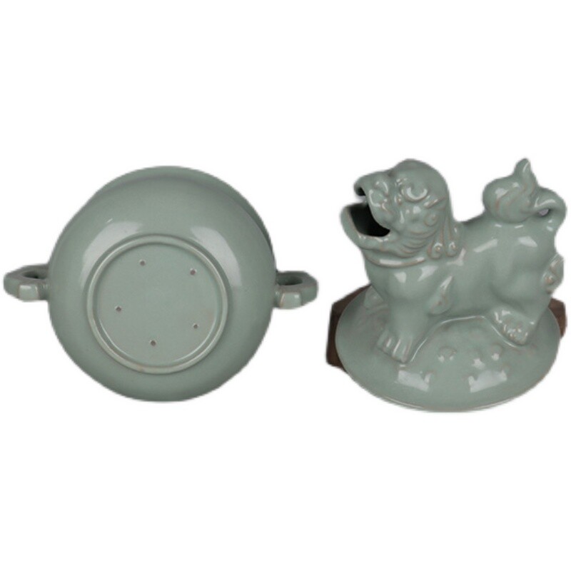7.4″ China Porcelain Ru Kiln Cracked Glaze Animal Foo Fu Dog Lion Incense Burner