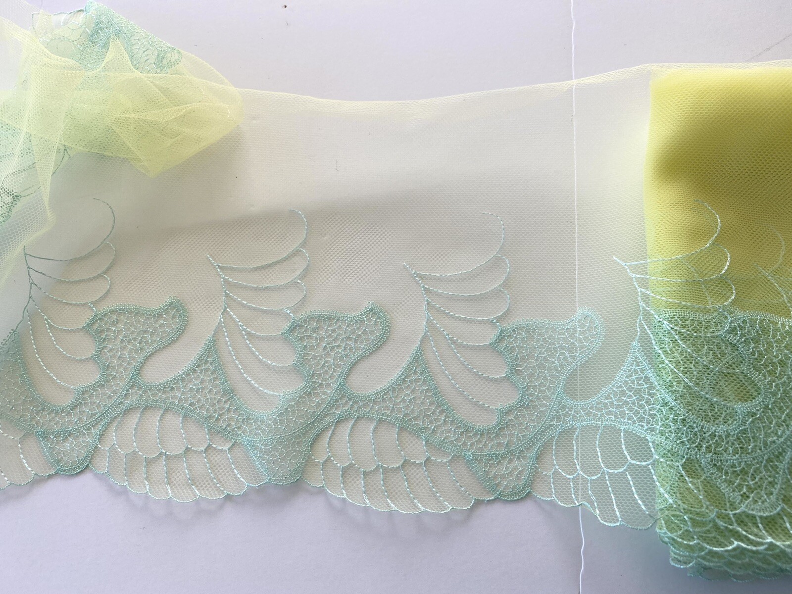 Light Yellow Embroidered Tulle Lace Trim for Sewing /Crafts/Bridal/ 7″ Wide