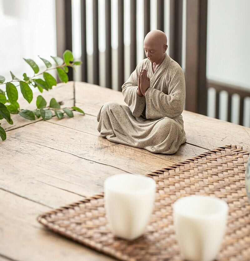 China Ceramic Sculpture Monk Statue Buddhism Figure Zen Porcelain Decoration